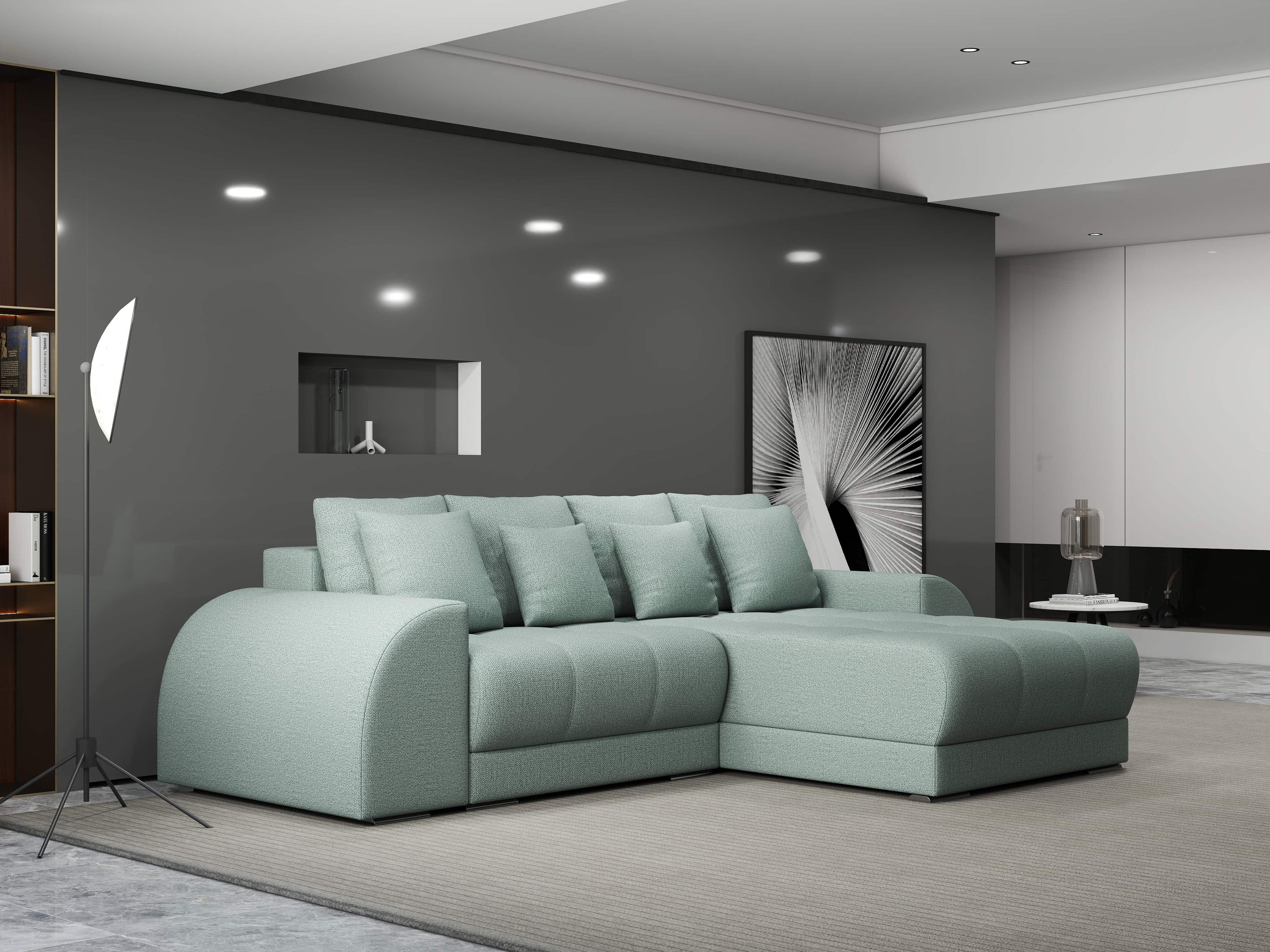 Colțar extensibil dumonde cu ladă de depozitare si sezut confortabil din spuma high-density, Verona Enjoy Mint II 290x185 cm