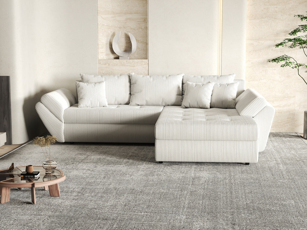 Colțar extensibil dumonde cu ladă de depozitare si sezut confortabil din spuma high-density, Loana Zoom Crem II 270x185 cm