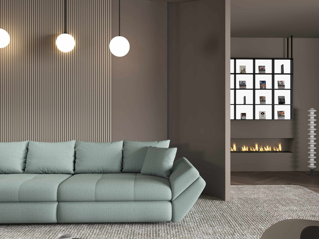 Canapea extensibilă dumonde cu ladă de depozitare si sezut confortabil din spuma high-density, Loana Enjoy Mint 300x100 cm