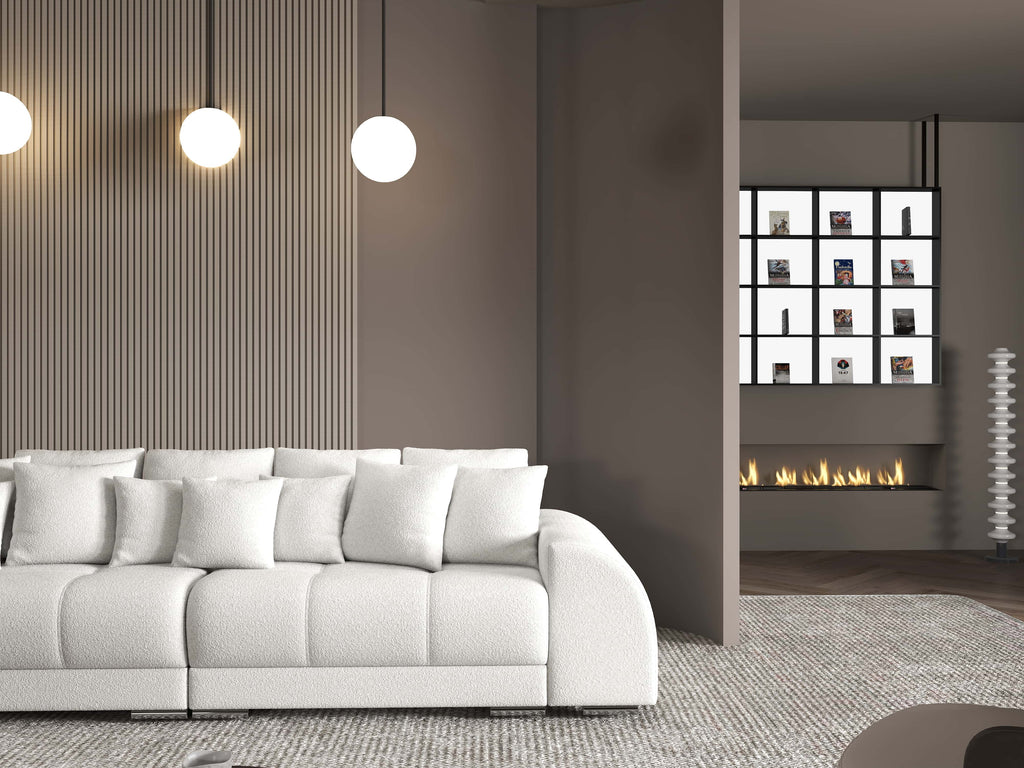 Canapea extensibilă dumonde cu 2 lăzi de depozitare si sezut confortabil din spuma high-density, Verona Euphoria Ivory 310x100 cm