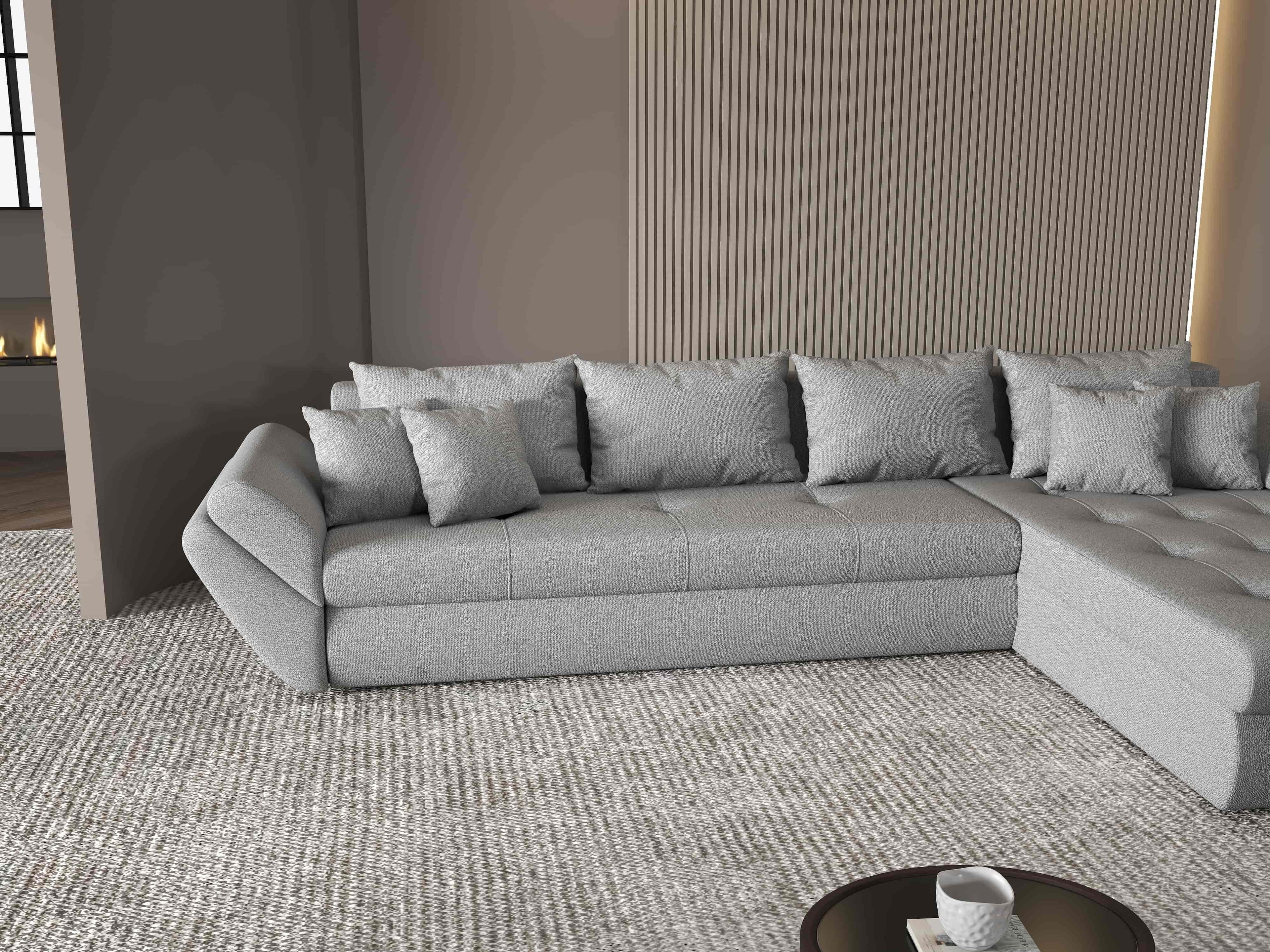 Colțar extensibil dumonde cu ladă de depozitare si sezut confortabil din spuma high-density, Loana XL Enjoy Gri II 335x185 cm