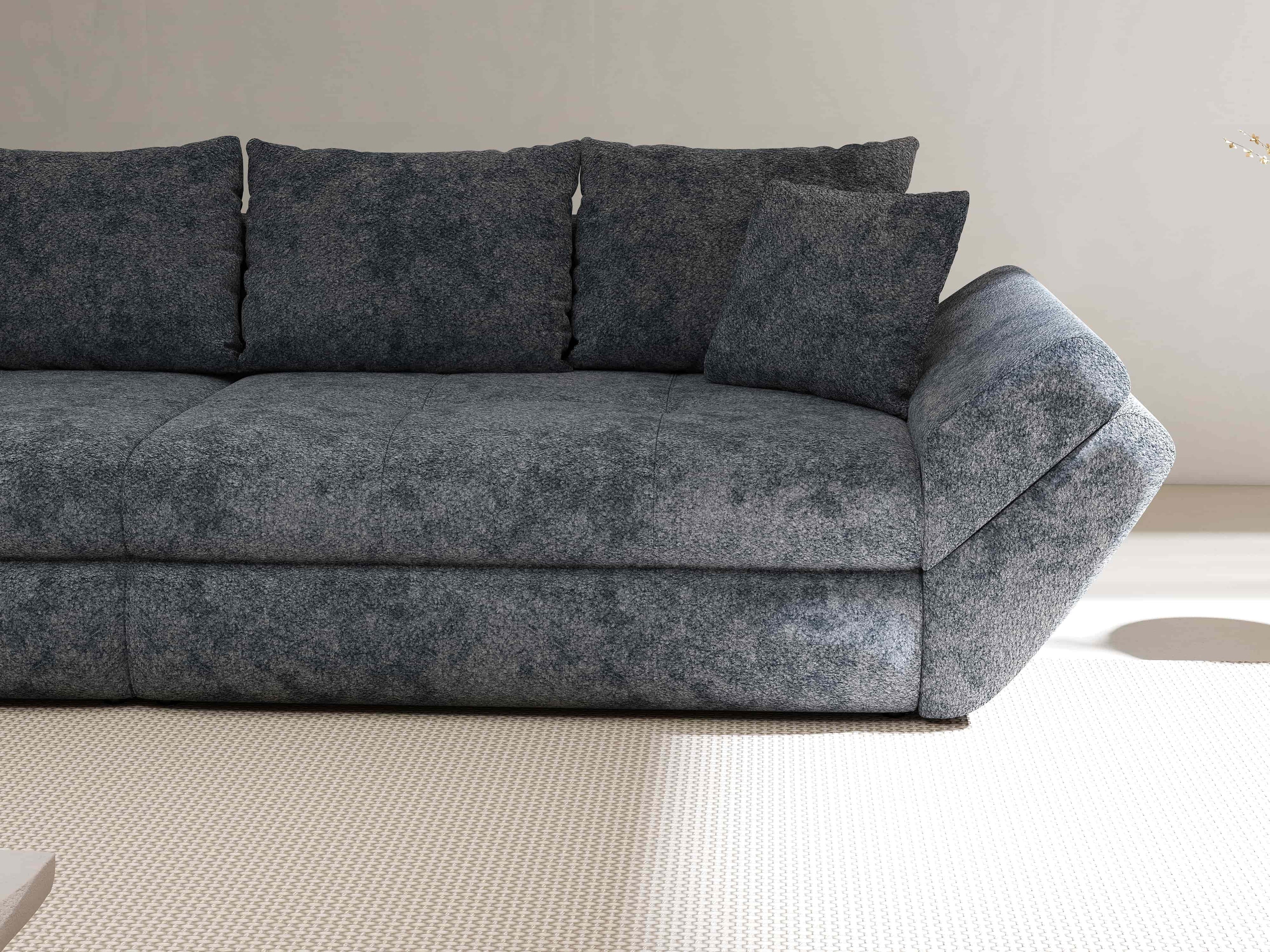 Canapea extensibilă dumonde cu ladă de depozitare si sezut confortabil din spuma high-density, Loana Euphoria Grafit 300x100 cm