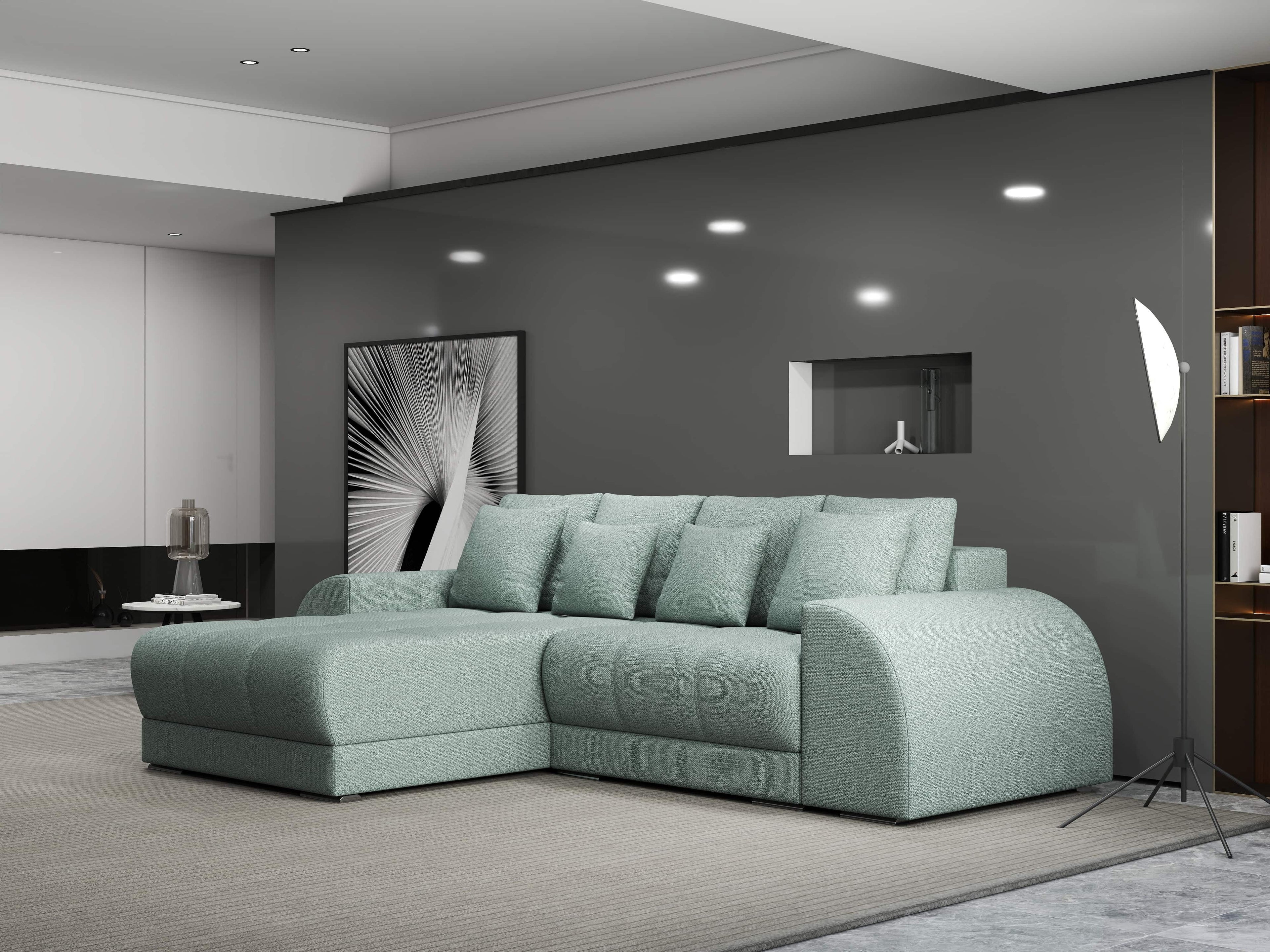 Colțar extensibil dumonde cu ladă de depozitare si sezut confortabil din spuma high-density, Verona Enjoy Mint 290x185 cm