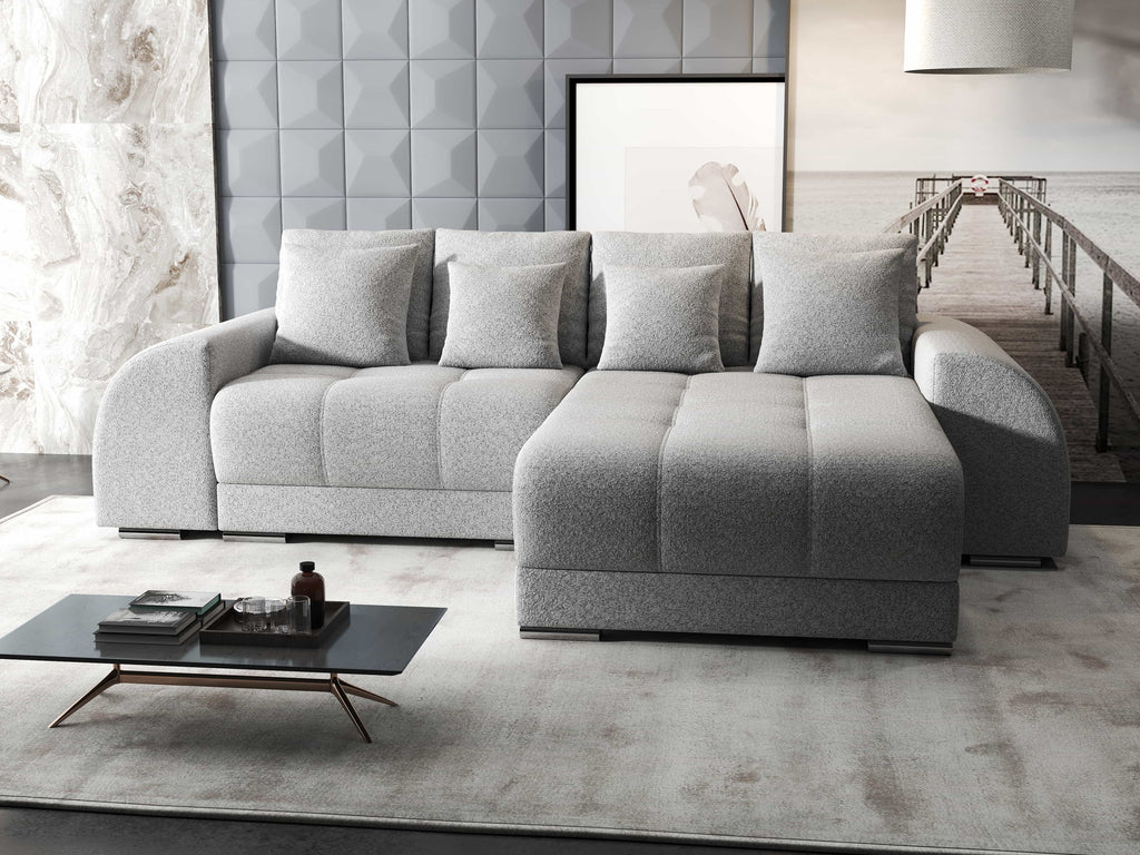 Colțar extensibil dumonde cu ladă de depozitare si sezut confortabil din spuma high-density, Verona Euphoria Dove II 290x185 cm