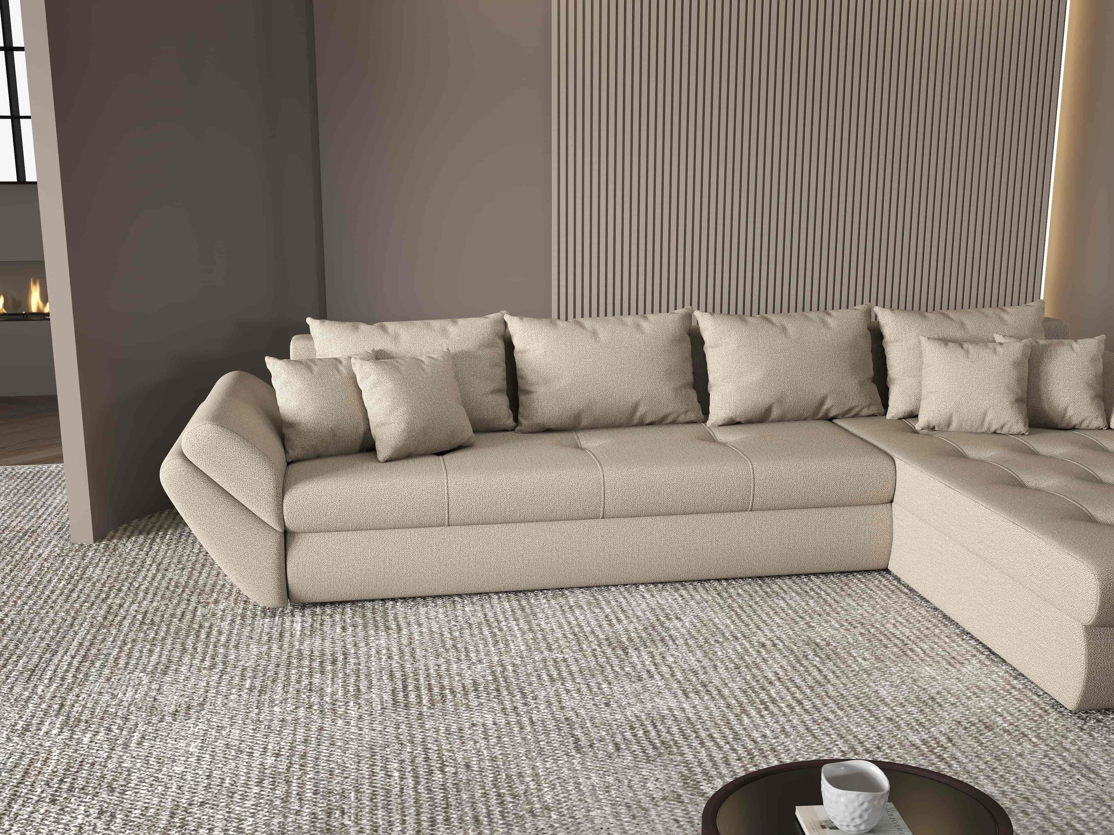 Colțar extensibil dumonde cu ladă de depozitare si sezut confortabil din spuma high-density, Loana XL Enjoy Camel II 335x185 cm
