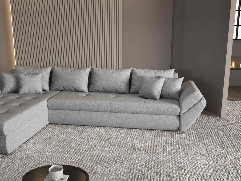 Colțar extensibil dumonde cu ladă de depozitare si sezut confortabil din spuma high-density, Loana XL Enjoy Gri 335x185 cm