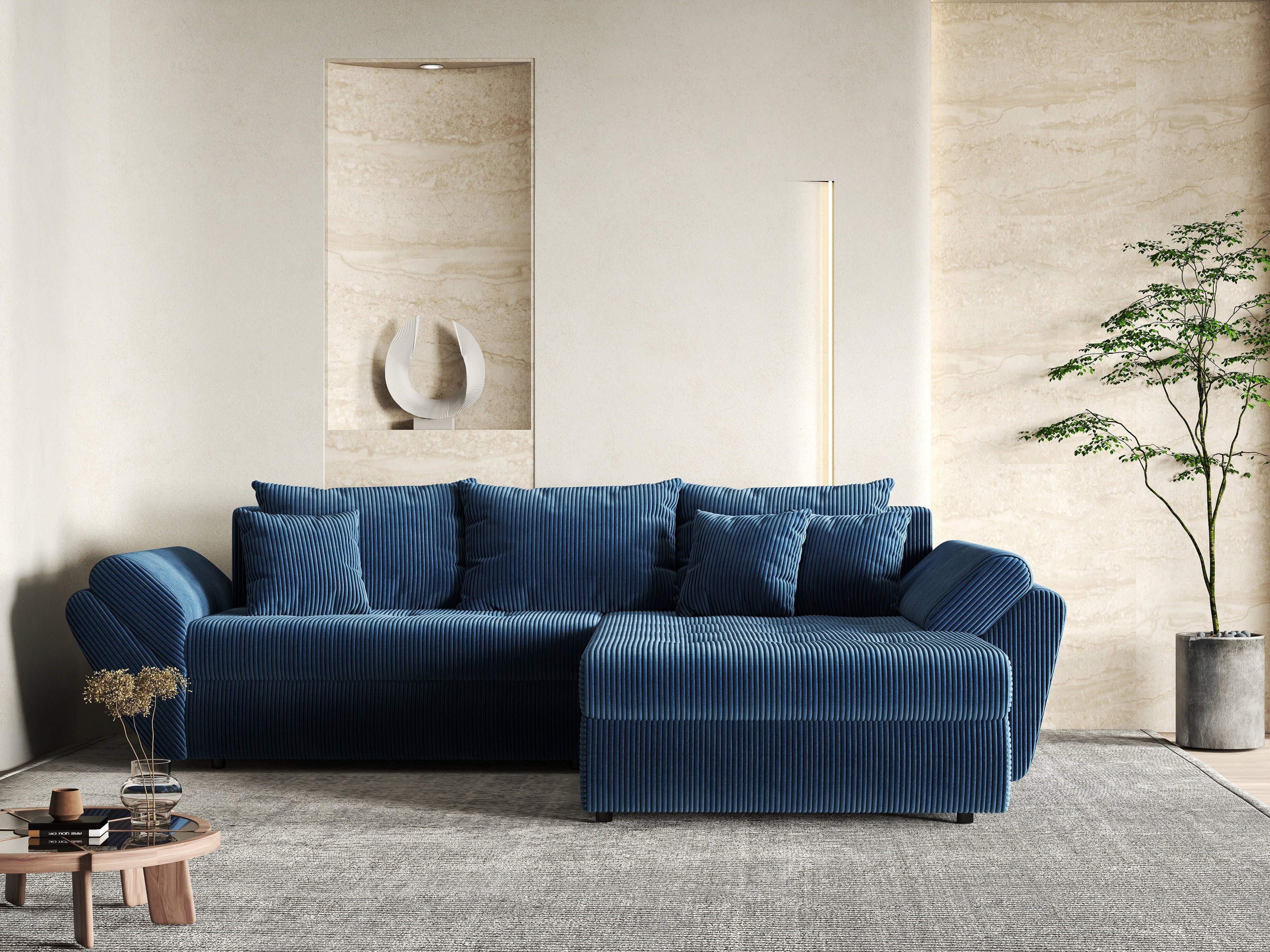 Colțar extensibil dumonde cu ladă de depozitare si sezut confortabil din spuma high-density, Loana Zoom Blue II 270x185 cm