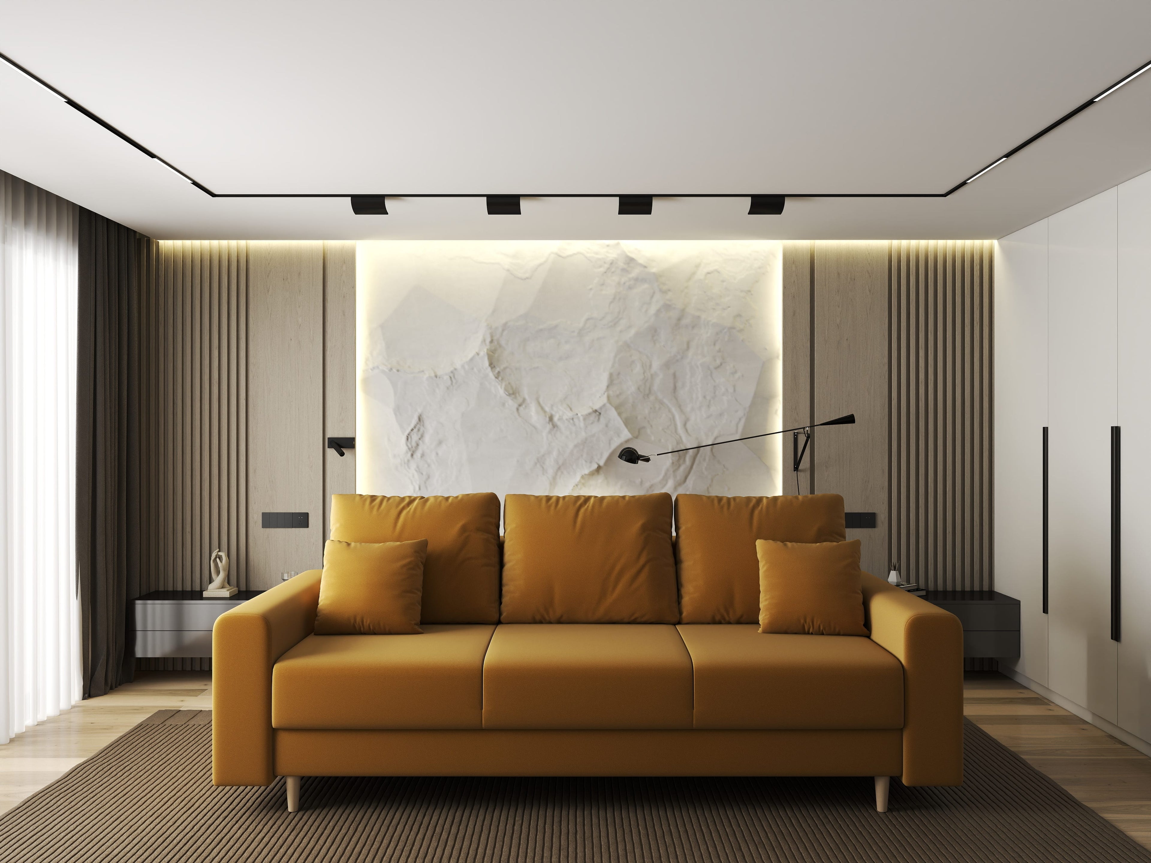 Canapea extensibilă dumonde cu ladă de depozitare si sezut confortabil din spuma high-density, Kronos Royal Mustar 210x100 cm