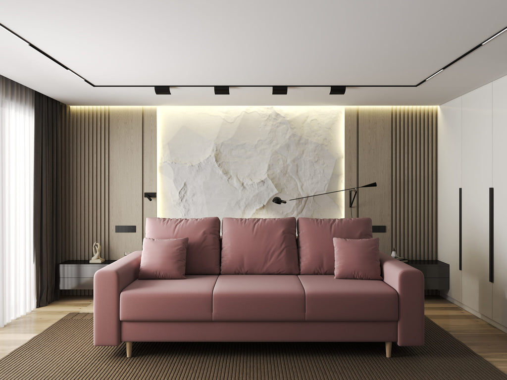 Canapea extensibilă dumonde cu ladă de depozitare si sezut confortabil din spuma high-density, Kronos Royal Roz 210x100 cm