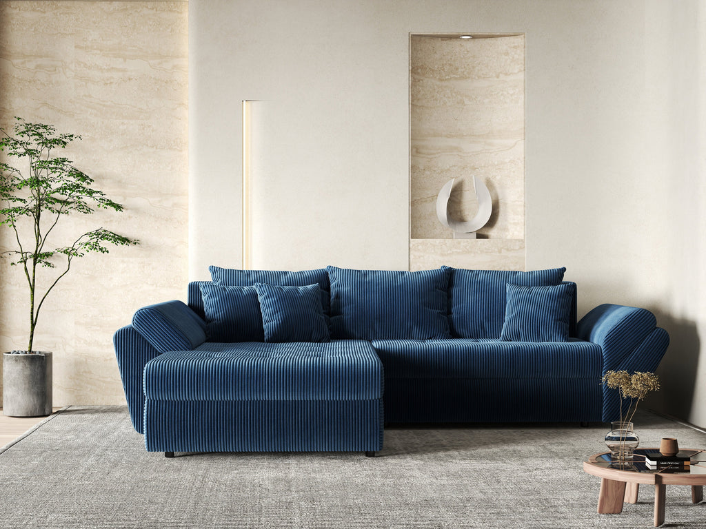 Colțar extensibil dumonde cu ladă de depozitare si sezut confortabil din spuma high-density, Loana Zoom Blue 270x185 cm