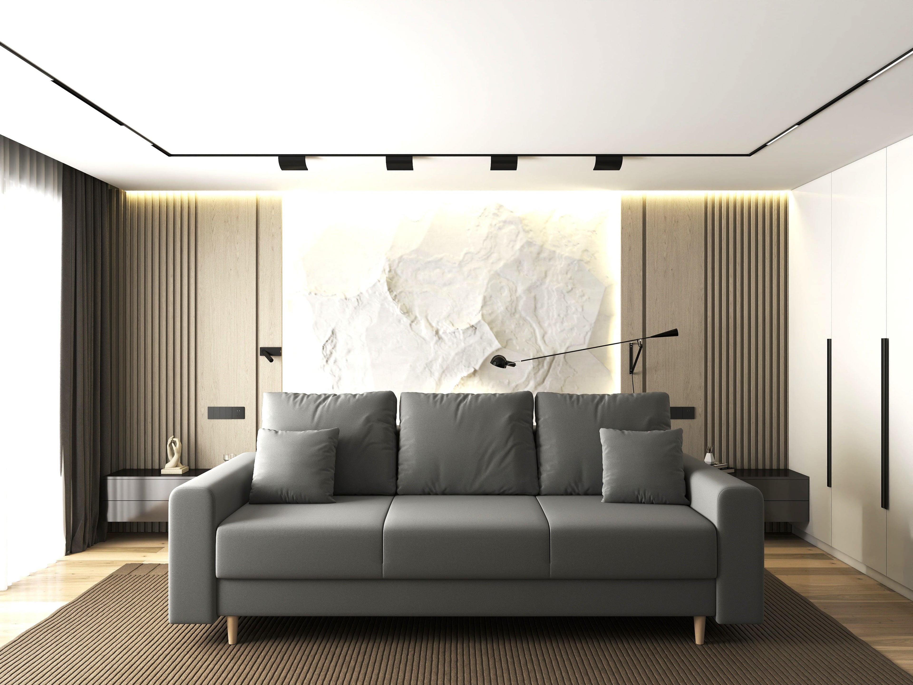 Canapea extensibilă dumonde cu ladă de depozitare si sezut confortabil din spuma high-density, Kronos Royal Gri 210x100 cm