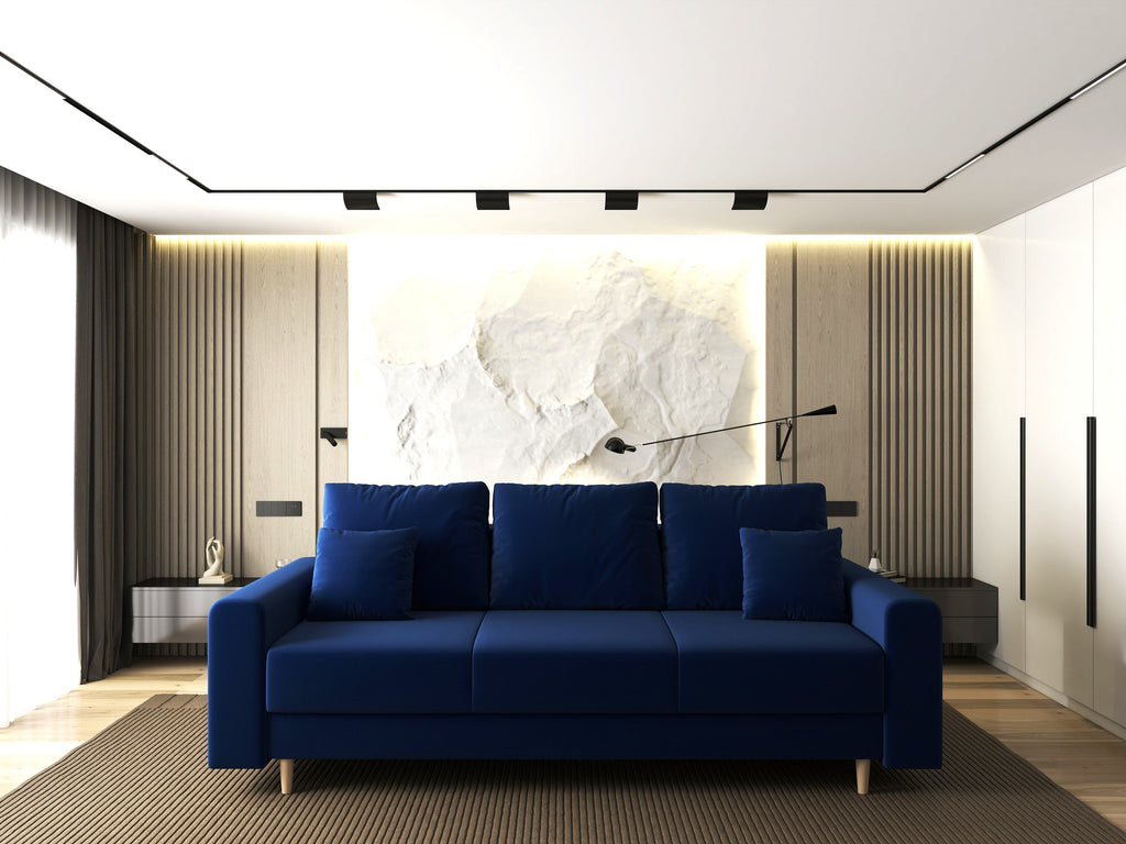 Canapea extensibilă dumonde cu ladă de depozitare si sezut confortabil din spuma high-density, Kronos Royal Albastru 210x100 cm