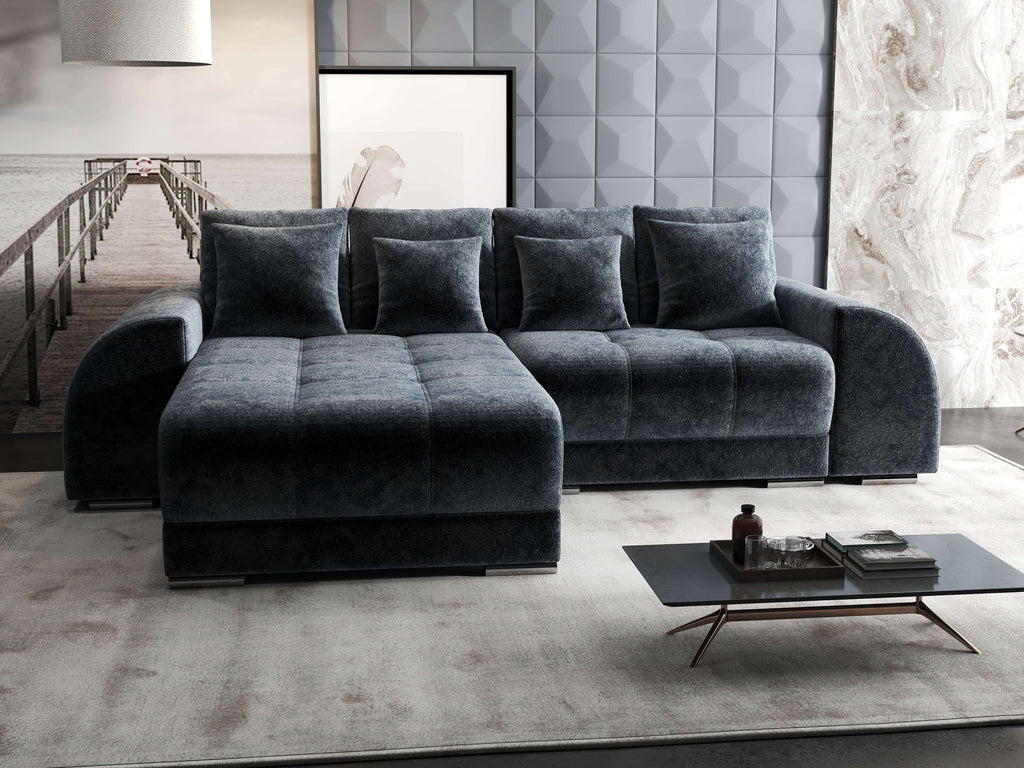 Colțar extensibil dumonde cu ladă de depozitare si sezut confortabil din spuma high-density, Verona Euphoria Grafit 290x185 cm