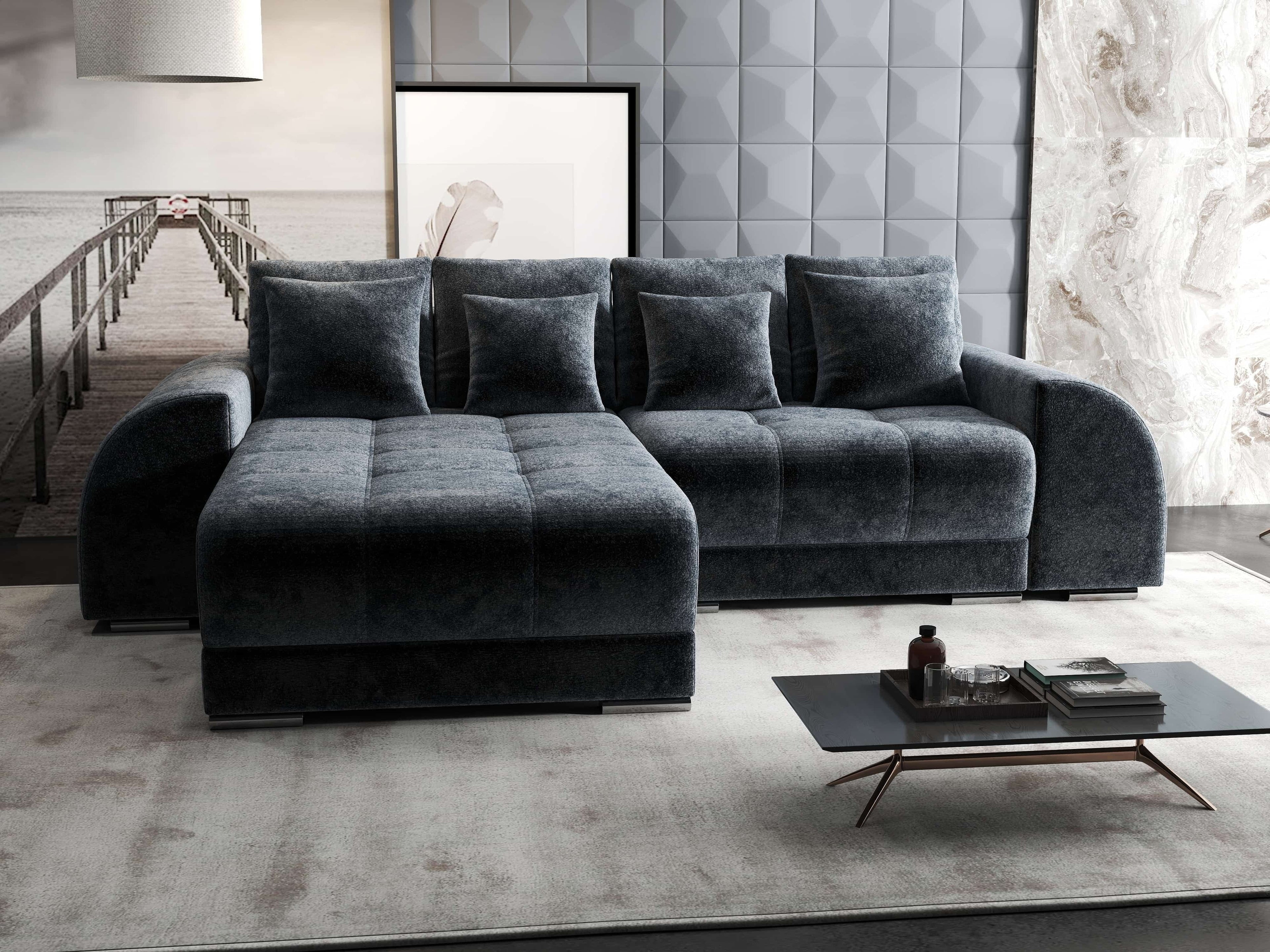 Colțar extensibil dumonde cu ladă de depozitare si sezut confortabil din spuma high-density, Verona Euphoria Grafit 290x185 cm