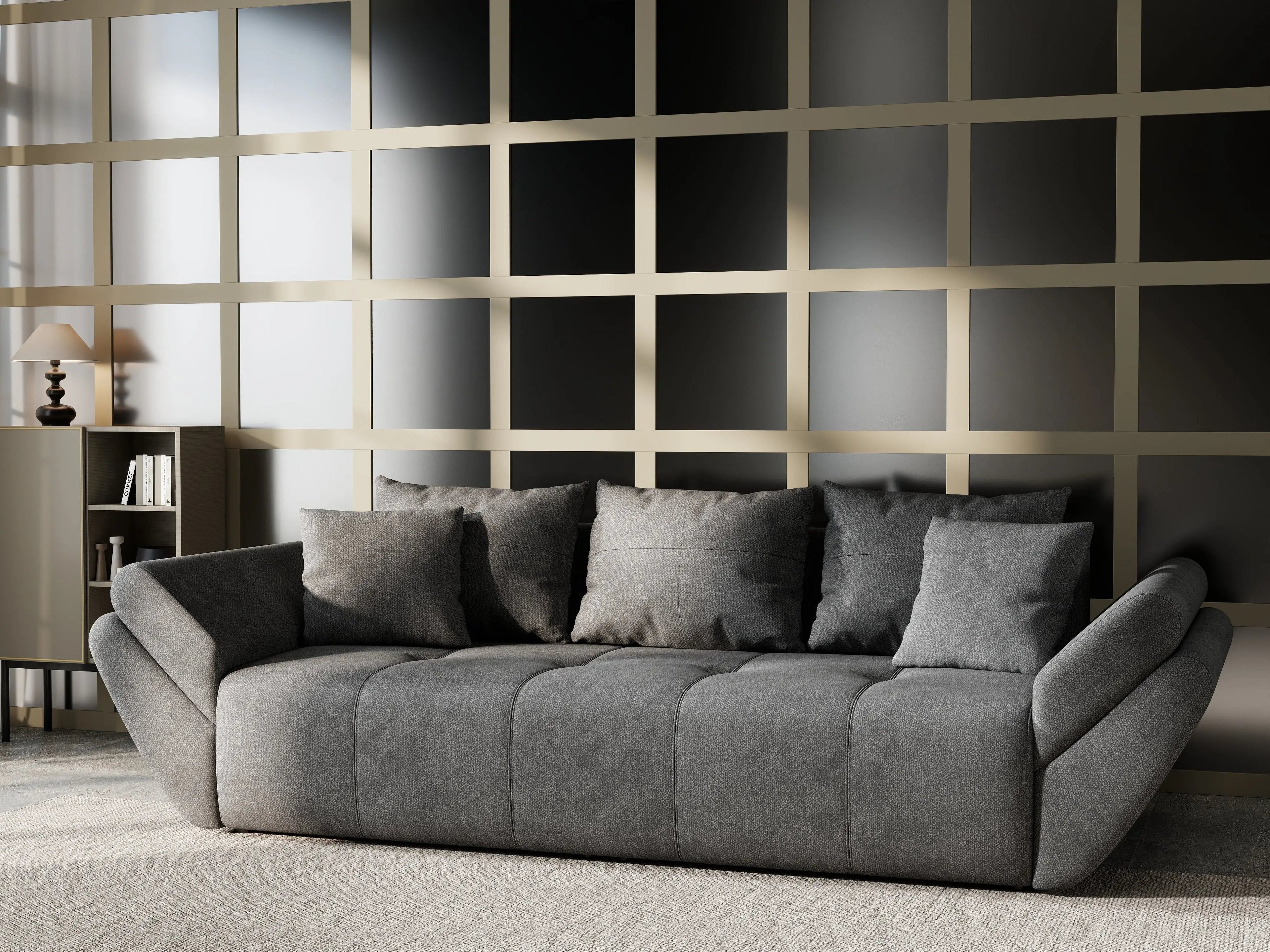 Canapea extensibilă dumonde cu ladă de depozitare si sezut confortabil din spuma high-density, Berlin Enjoy Kaki 250x100 cm
