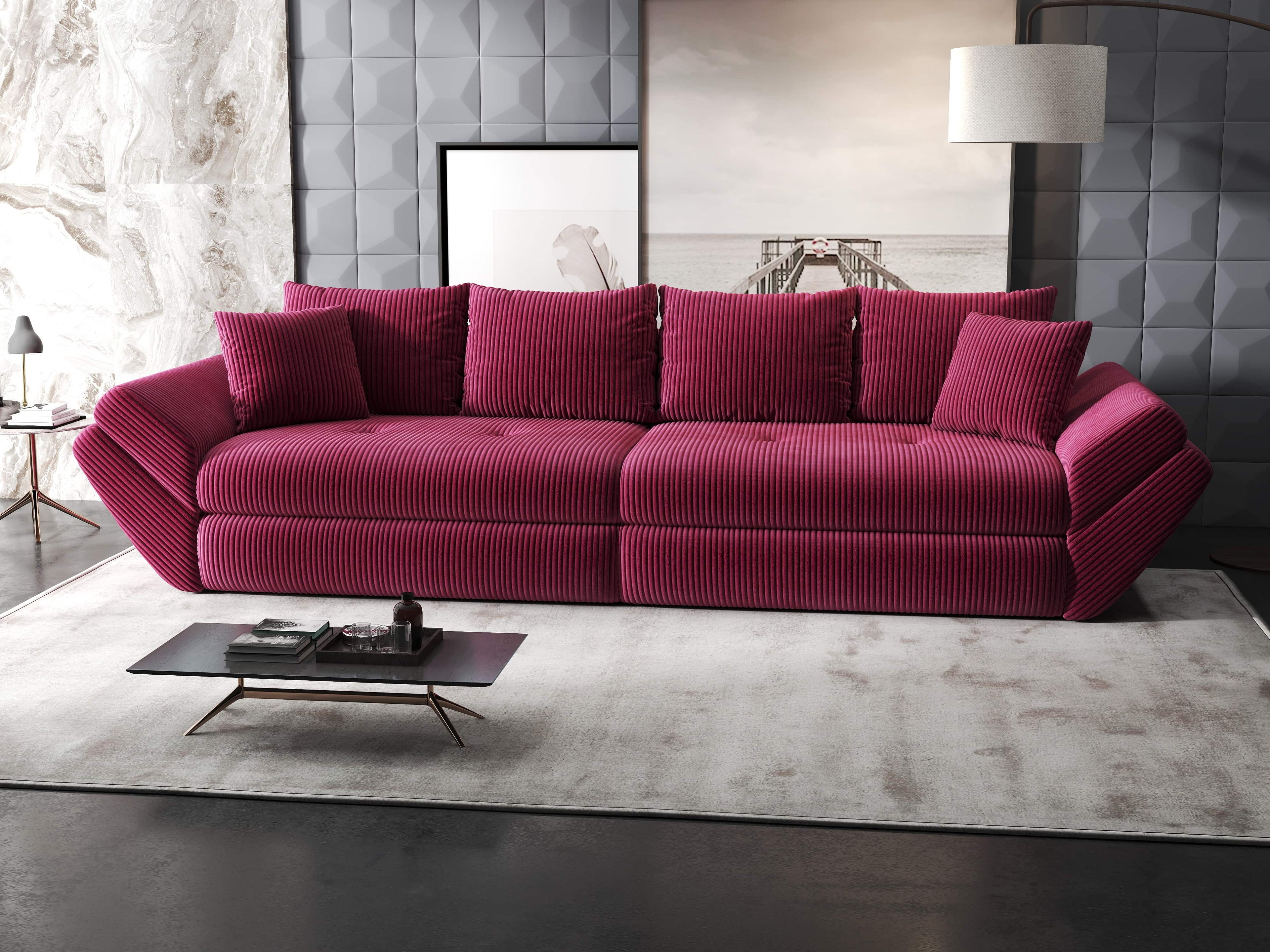 Canapea extensibilă dumonde cu ladă de depozitare si sezut confortabil din spuma high-density, Loana Zoom Rosu 300x100 cm