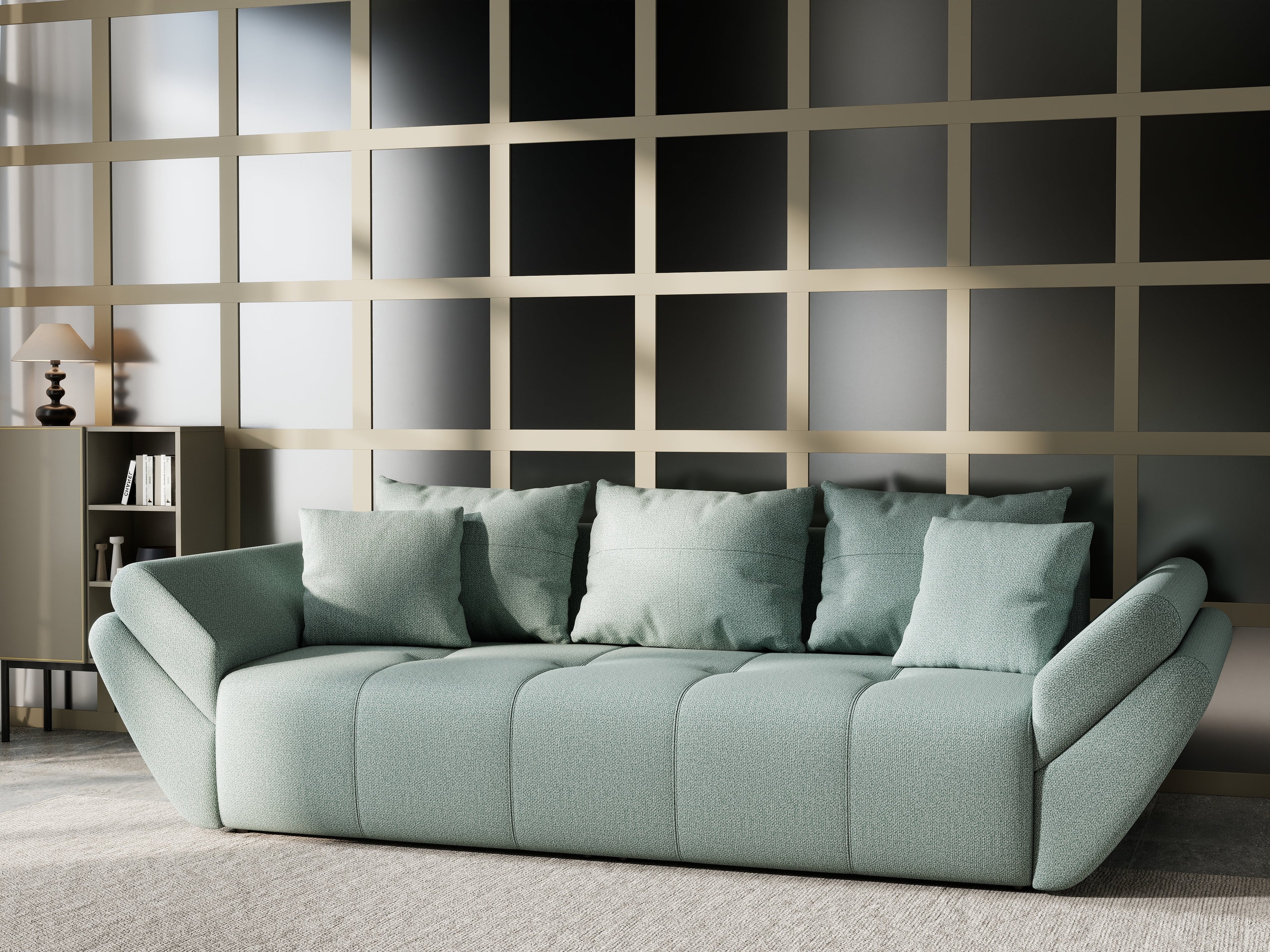 Canapea extensibilă dumonde cu ladă de depozitare si sezut confortabil din spuma high-density, Berlin Enjoy Mint 250x100 cm
