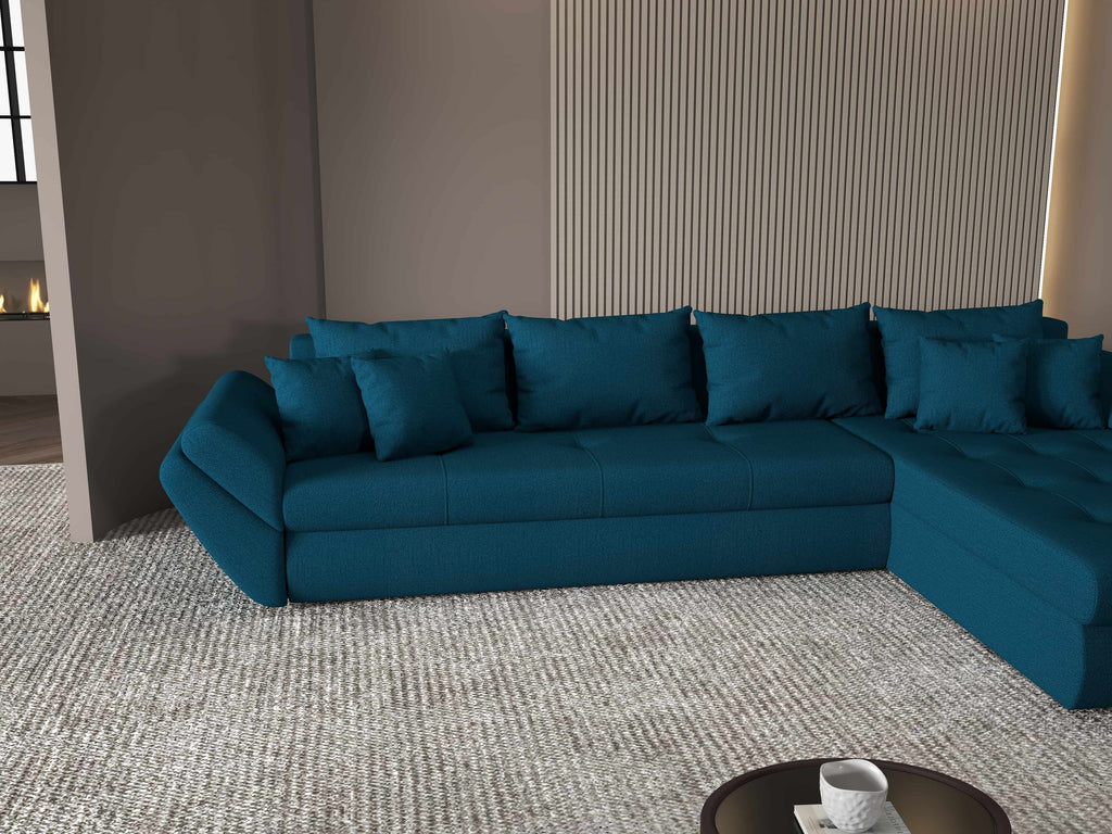 Colțar extensibil dumonde cu ladă de depozitare si sezut confortabil din spuma high-density, Loana XL Enjoy Petrol II 335x185 cm
