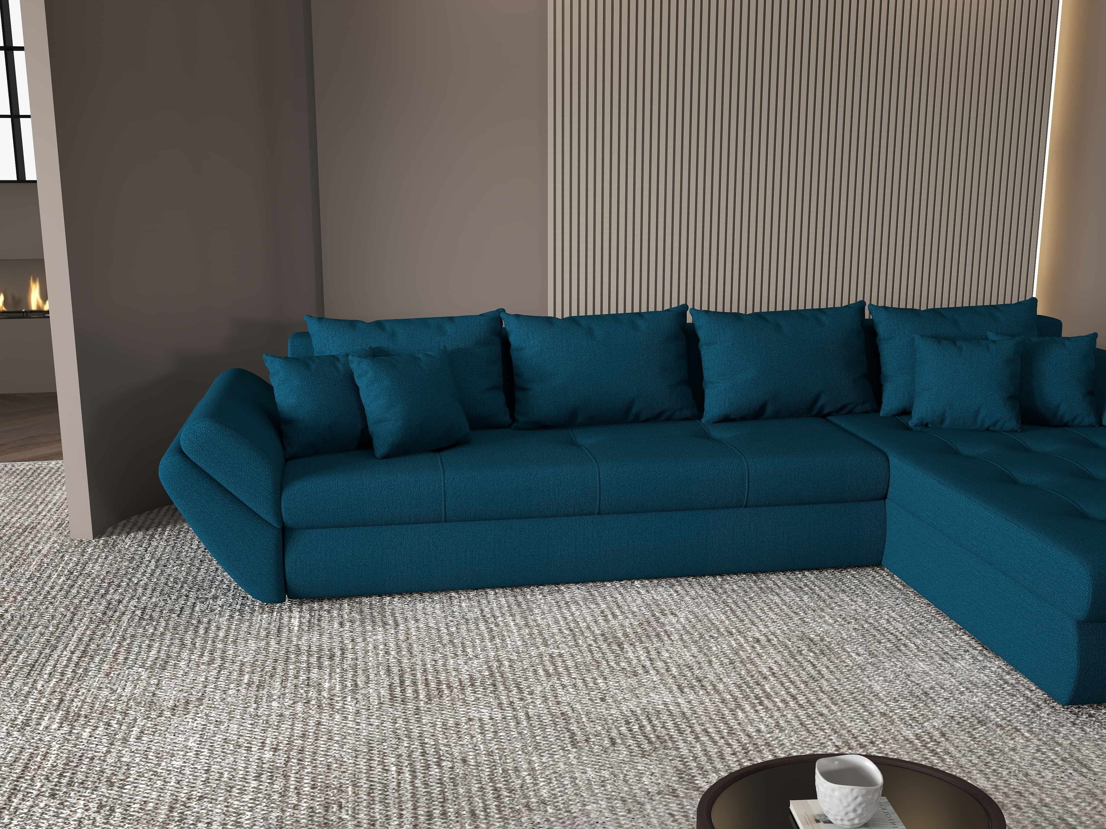 Colțar extensibil dumonde cu ladă de depozitare si sezut confortabil din spuma high-density, Loana XL Enjoy Petrol II 335x185 cm