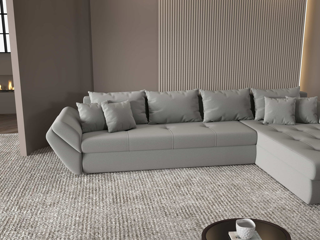 Colțar extensibil dumonde cu ladă de depozitare si sezut confortabil din spuma high-density, Loana XL Royal Gri II 335x185 cm