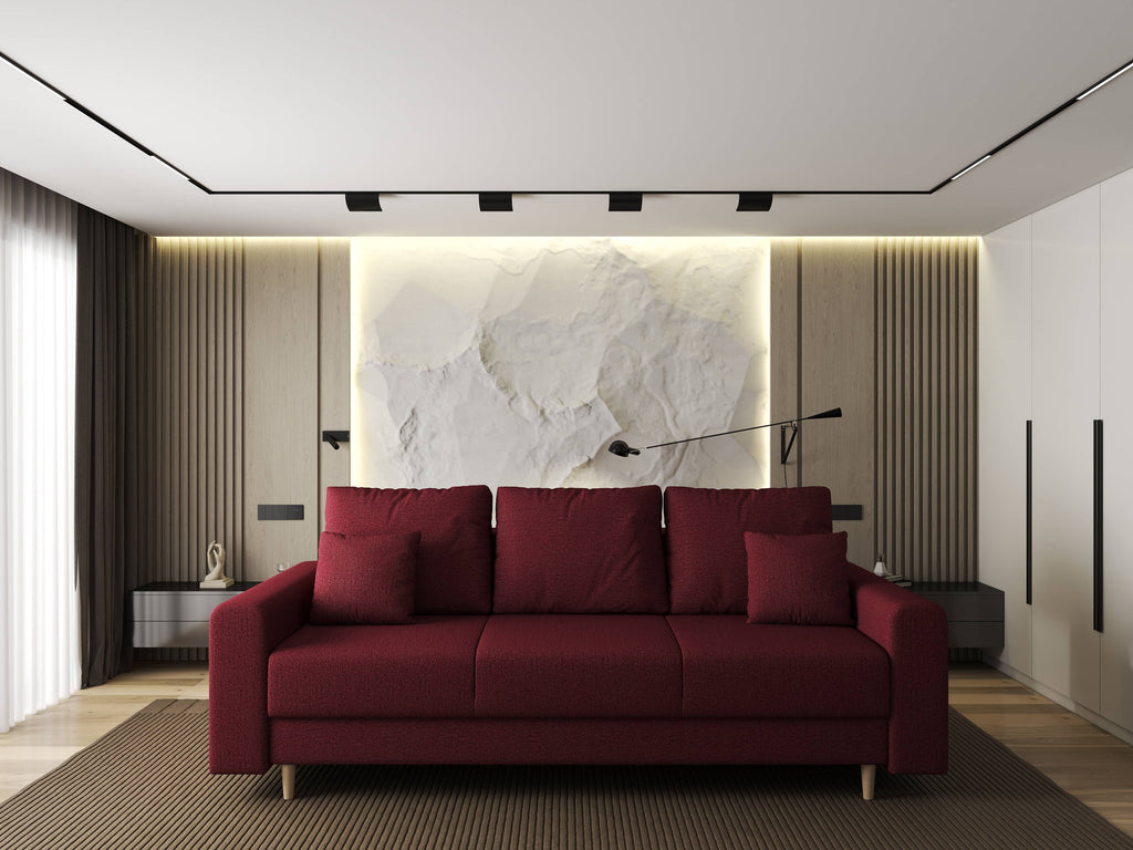 Canapea extensibilă dumonde cu ladă de depozitare si sezut confortabil din spuma high-density, Kronos Enjoy Rosu 210x100 cm