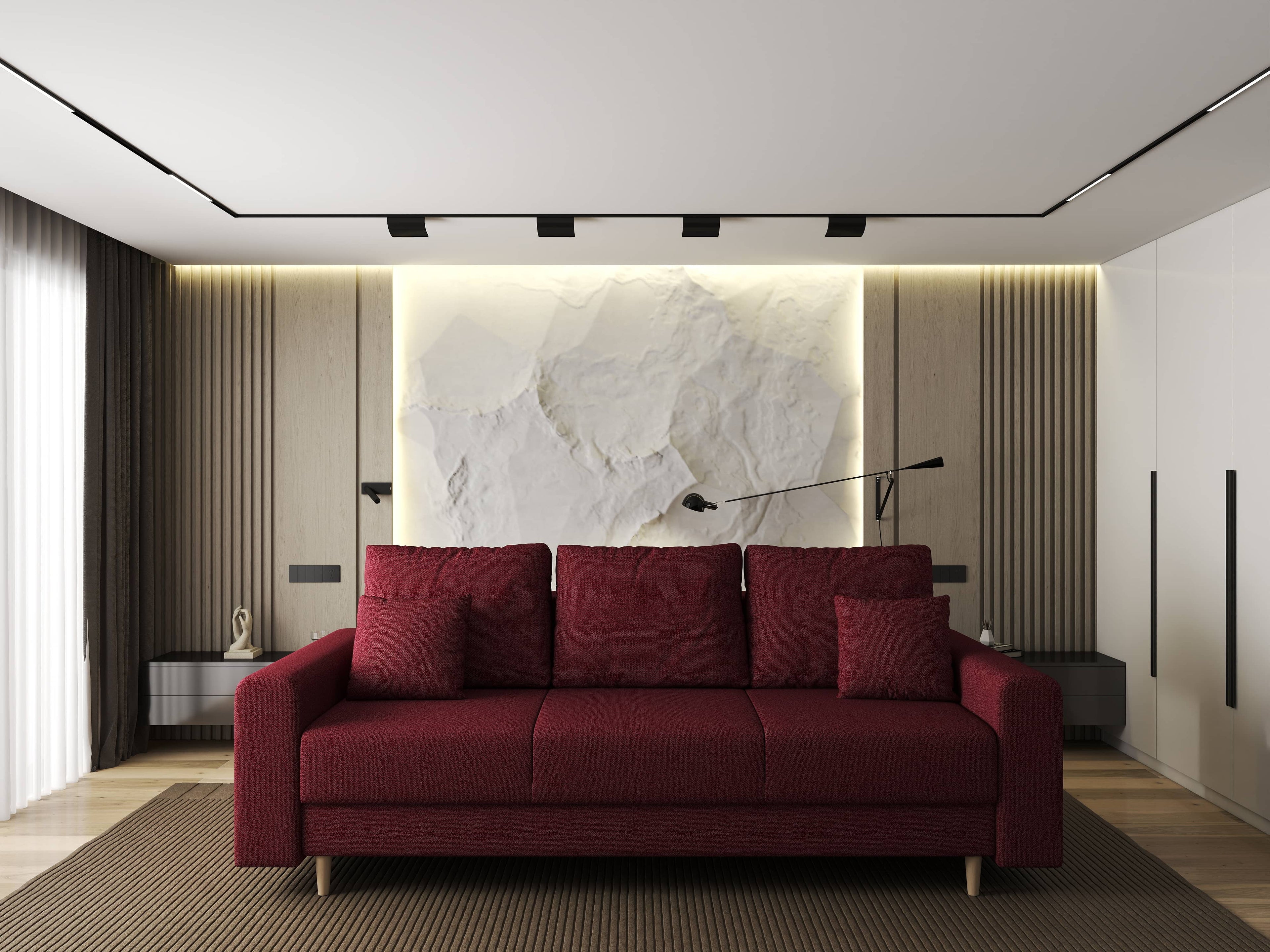 Canapea extensibilă dumonde cu ladă de depozitare si sezut confortabil din spuma high-density, Kronos Enjoy Rosu 210x100 cm