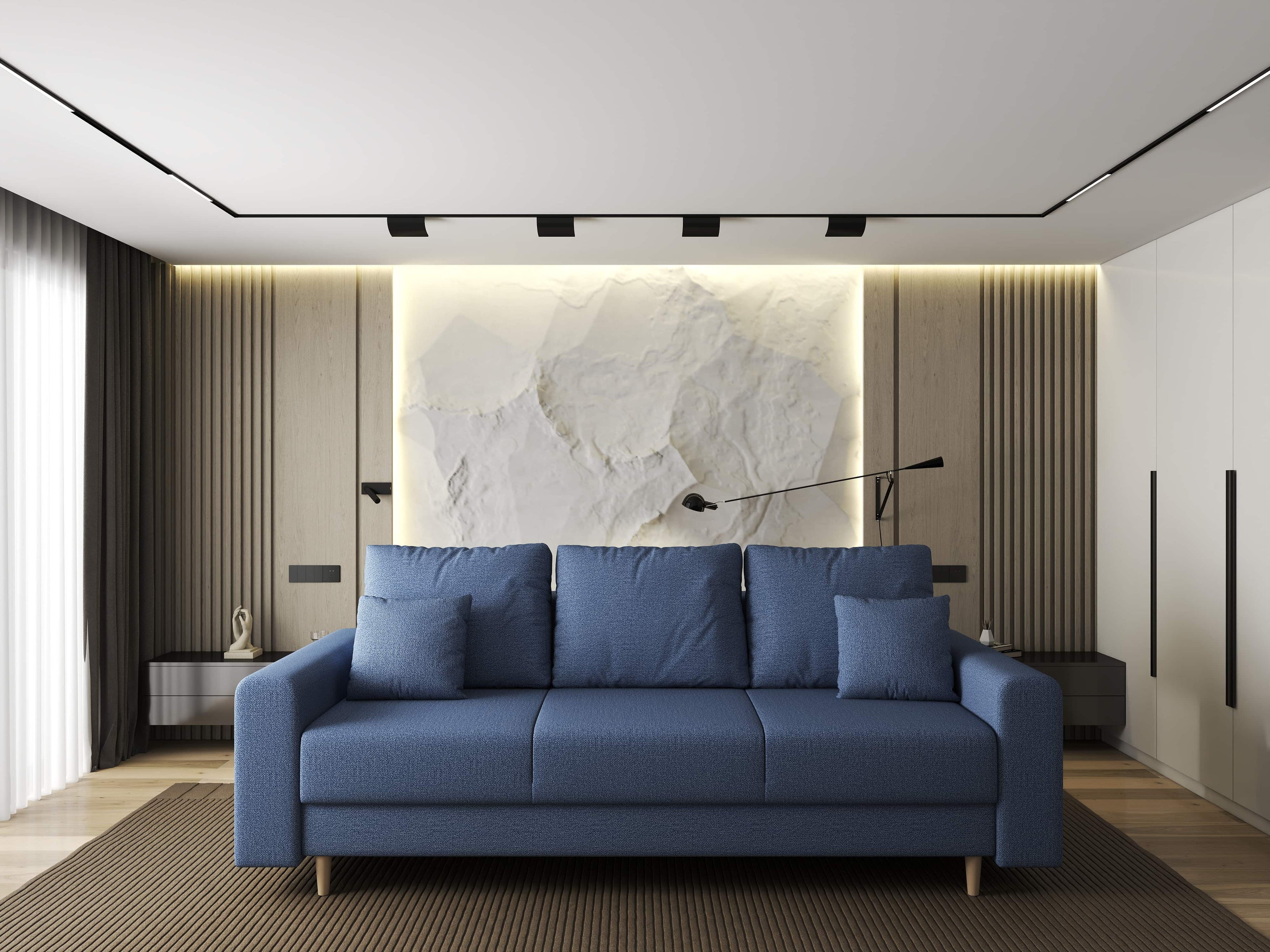 Canapea extensibilă dumonde cu ladă de depozitare si sezut confortabil din spuma high-density, Kronos Enjoy Albastru 210x100 cm