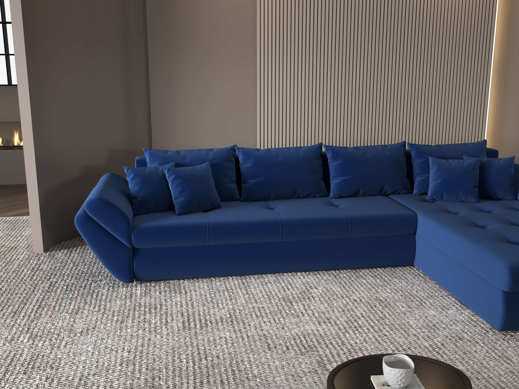 Colțar extensibil dumonde cu ladă de depozitare si sezut confortabil din spuma high-density, Loana XL Royal Albastru II 335x185 cm