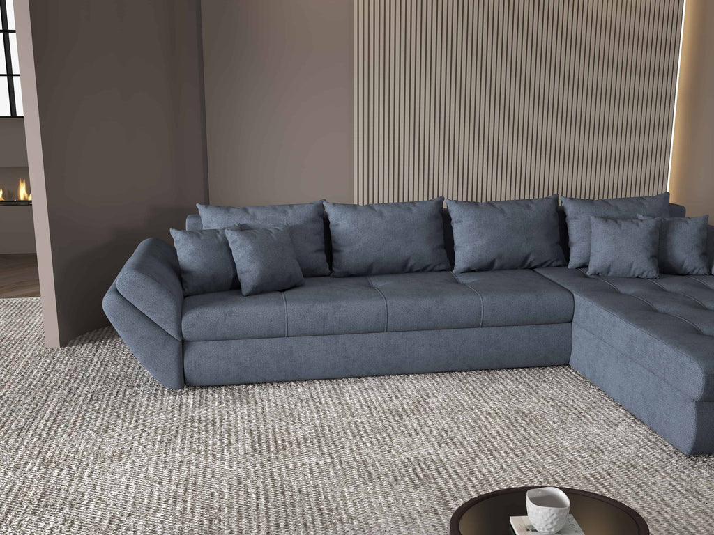 Colțar extensibil dumonde cu ladă de depozitare si sezut confortabil din spuma high-density, Loana XL Enjoy Antracit II 335x185 cm