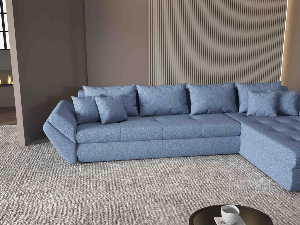 Colțar extensibil dumonde cu ladă de depozitare si sezut confortabil din spuma high-density, Loana XL Enjoy Albastru II 335x185 cm