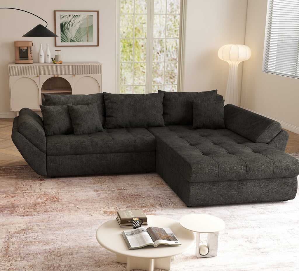 Colțar extensibil dumonde cu ladă de depozitare si sezut confortabil din spuma high-density, Loana Enjoy Black 270x185 cm
