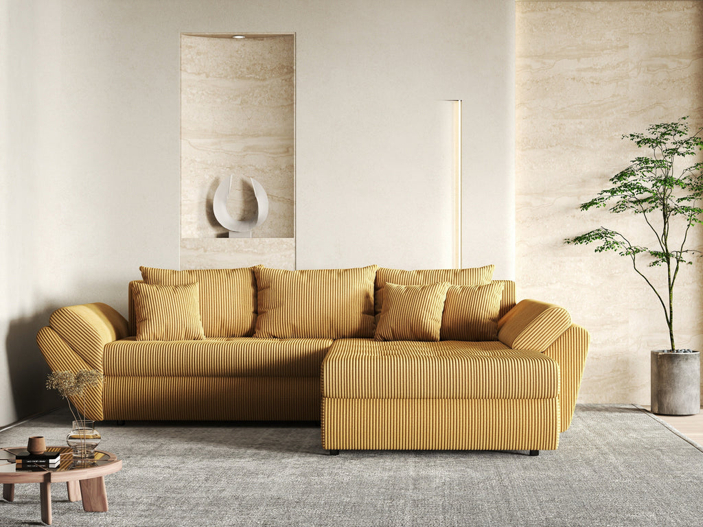 Colțar extensibil dumonde cu ladă de depozitare si sezut confortabil din spuma high-density, Loana Zoom Mustar II 270x185 cm