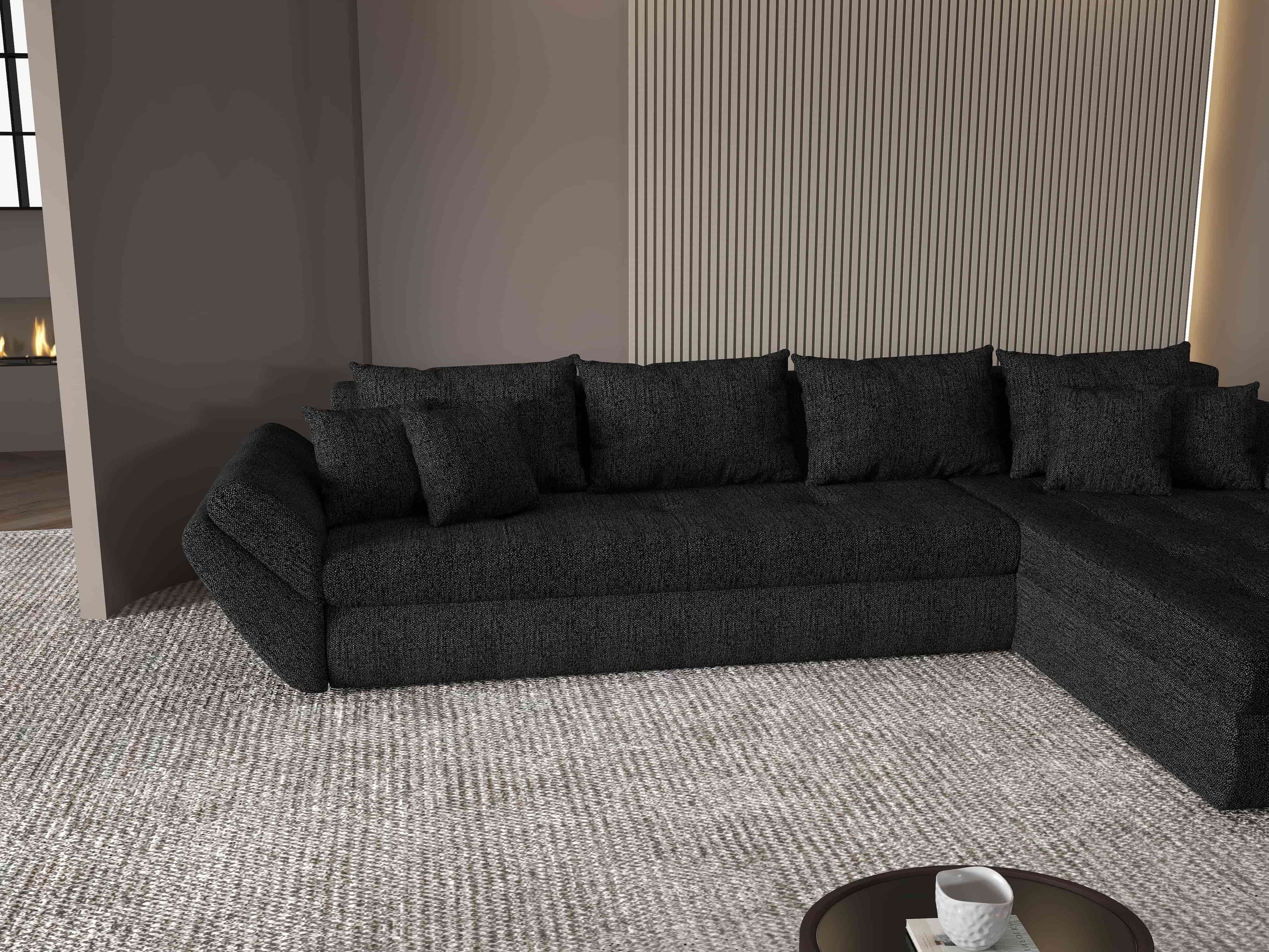 Colțar extensibil dumonde cu ladă de depozitare si sezut confortabil din spuma high-density, Loana XL Enjoy Negru II 335x185 cm