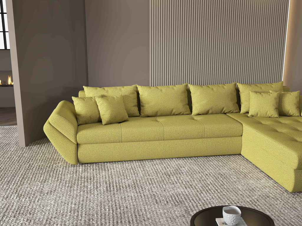 Colțar extensibil dumonde cu ladă de depozitare si sezut confortabil din spuma high-density, Loana XL Enjoy Verde II 335x185 cm