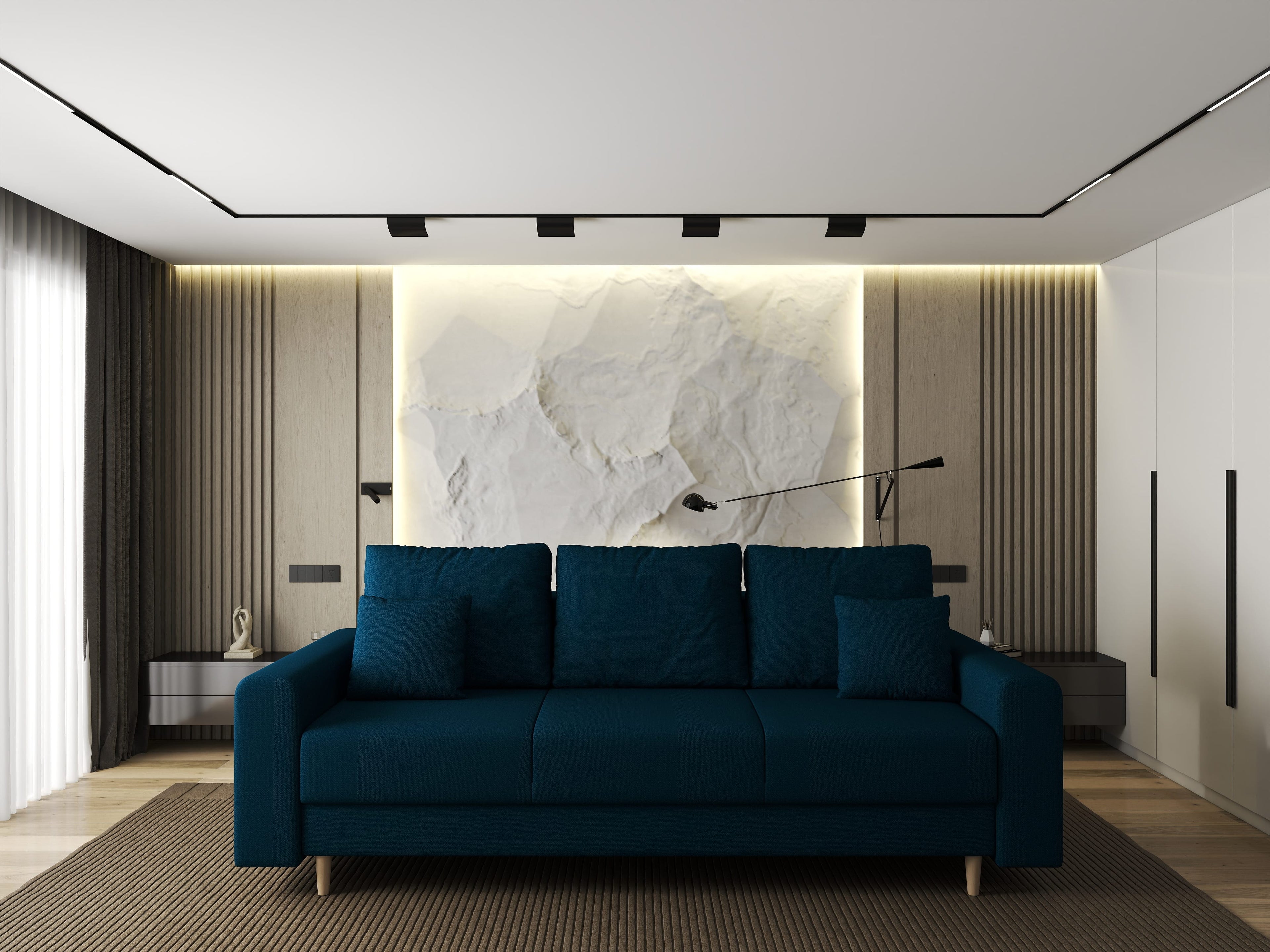 Canapea extensibilă dumonde cu ladă de depozitare si sezut confortabil din spuma high-density, Kronos Enjoy Petrol 210x100 cm