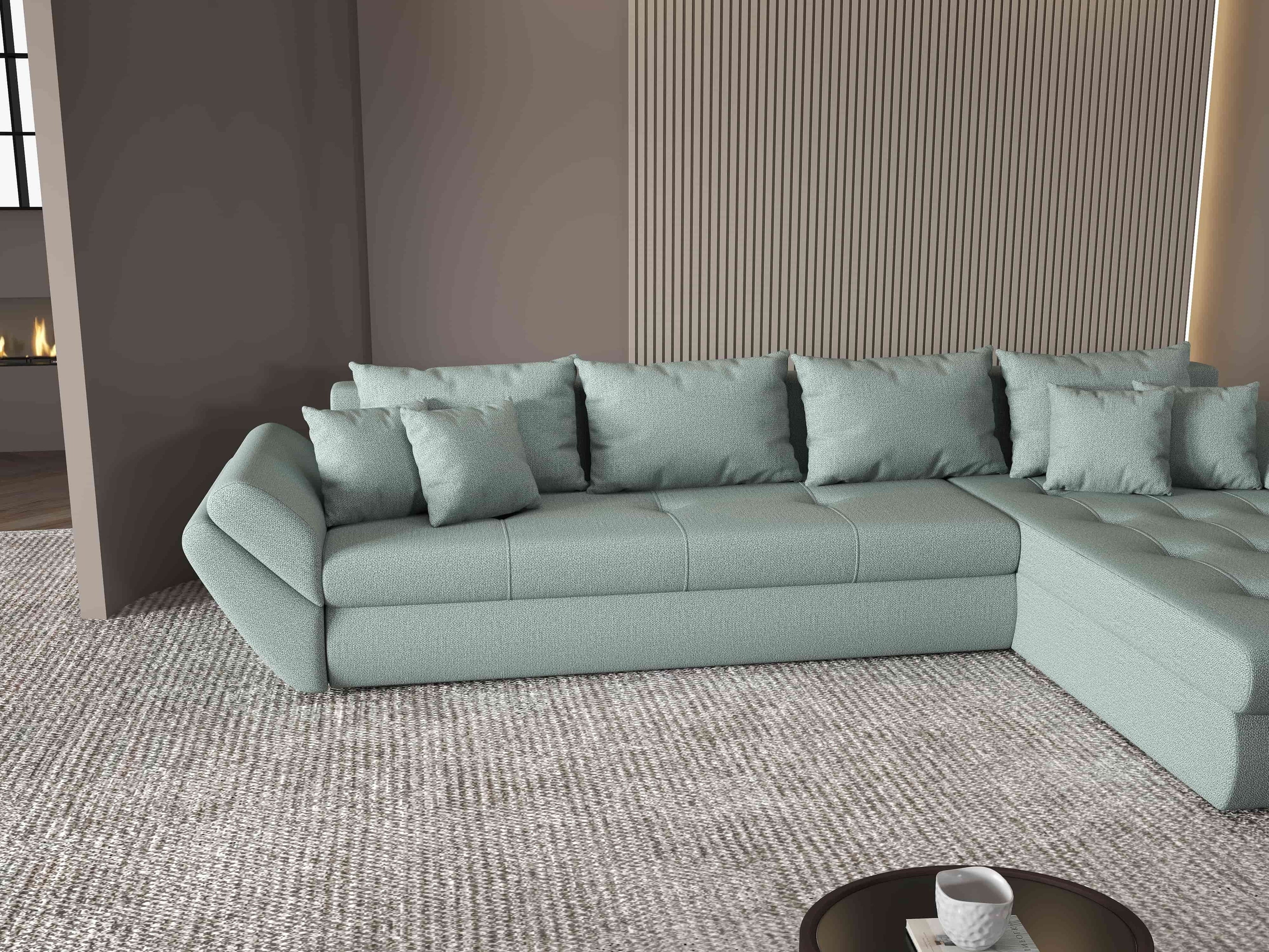 Colțar extensibil dumonde cu ladă de depozitare si sezut confortabil din spuma high-density, Loana XL Enjoy Mint II 335x185 cm