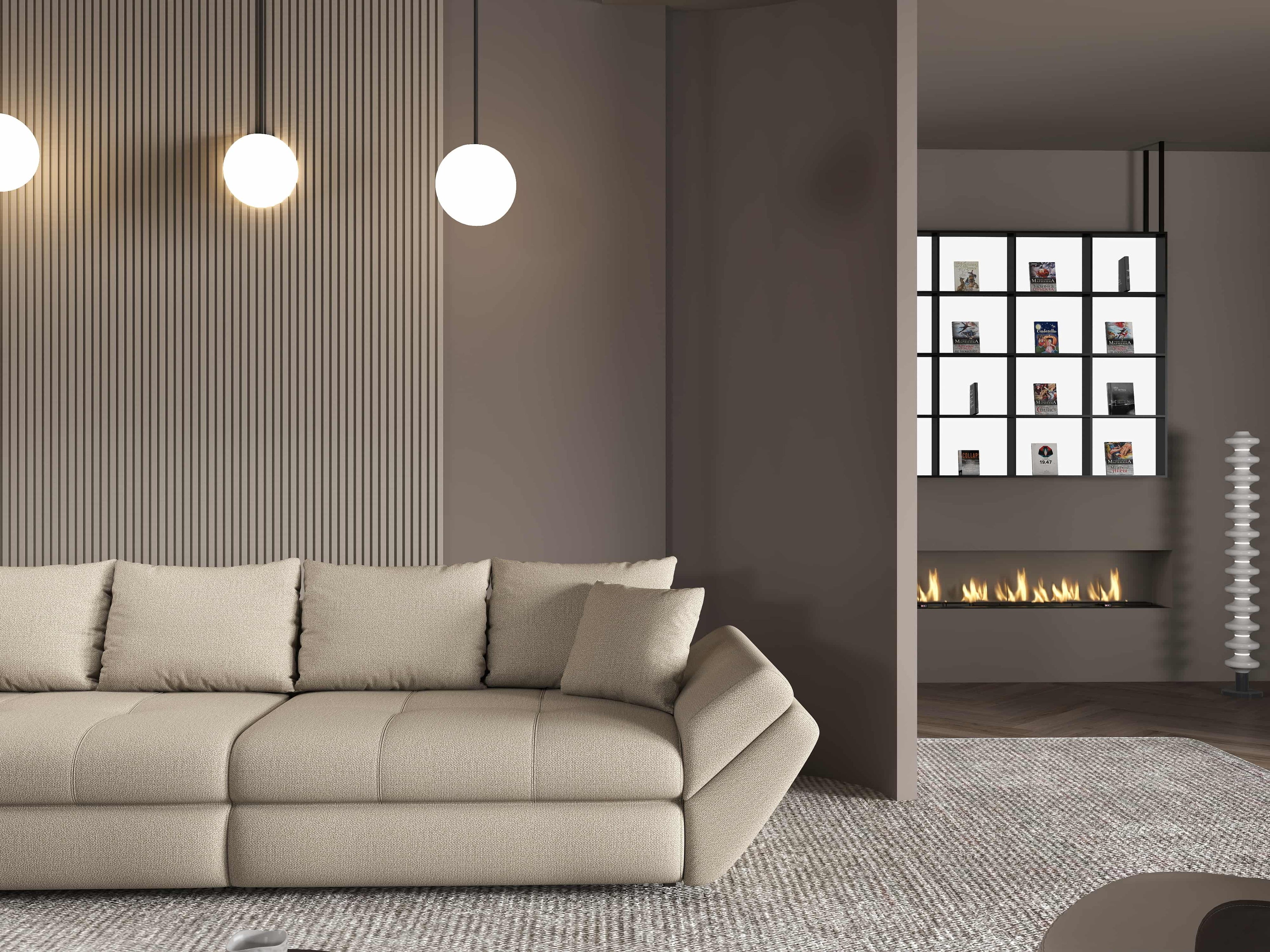 Canapea extensibilă dumonde cu ladă de depozitare si sezut confortabil din spuma high-density, Loana Enjoy Camel 300x100 cm
