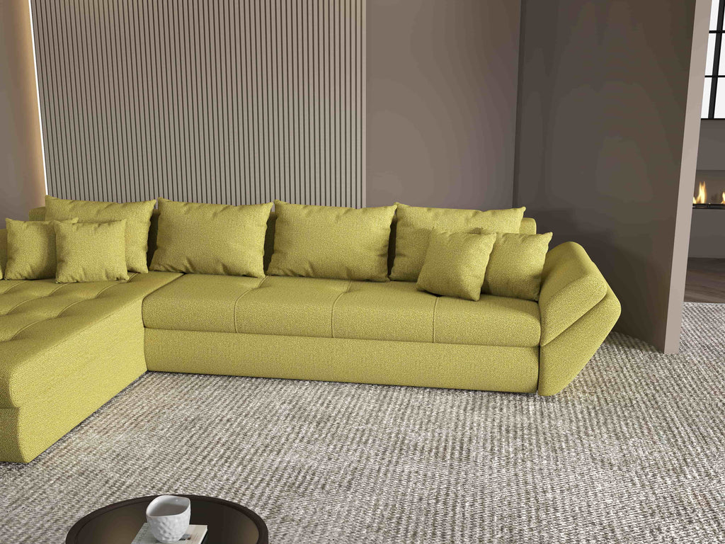 Colțar extensibil dumonde cu ladă de depozitare si sezut confortabil din spuma high-density, Loana XL Enjoy Verde 335x185 cm