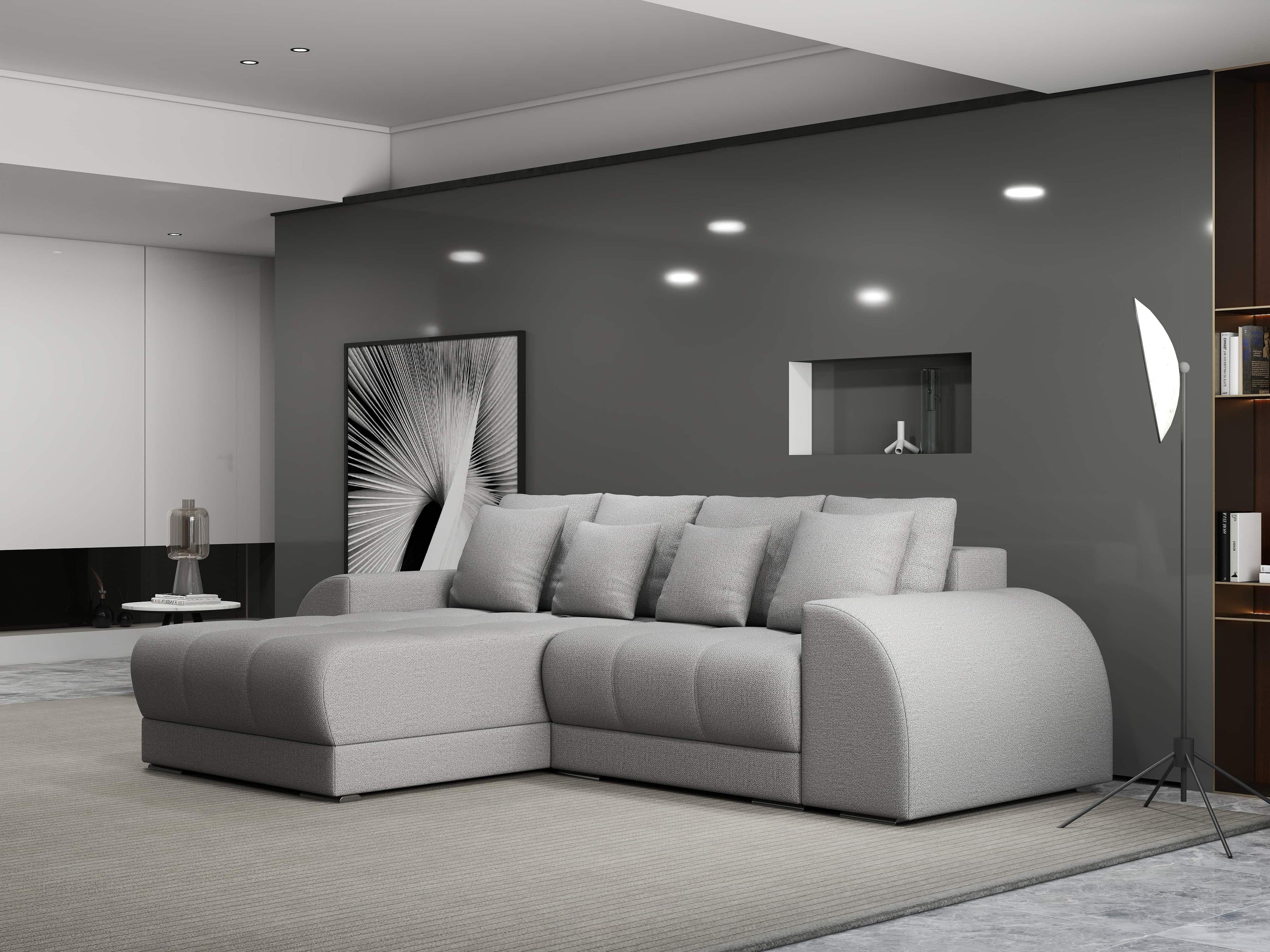 Colțar extensibil dumonde cu ladă de depozitare si sezut confortabil din spuma high-density, Verona Enjoy Gri 290x185 cm
