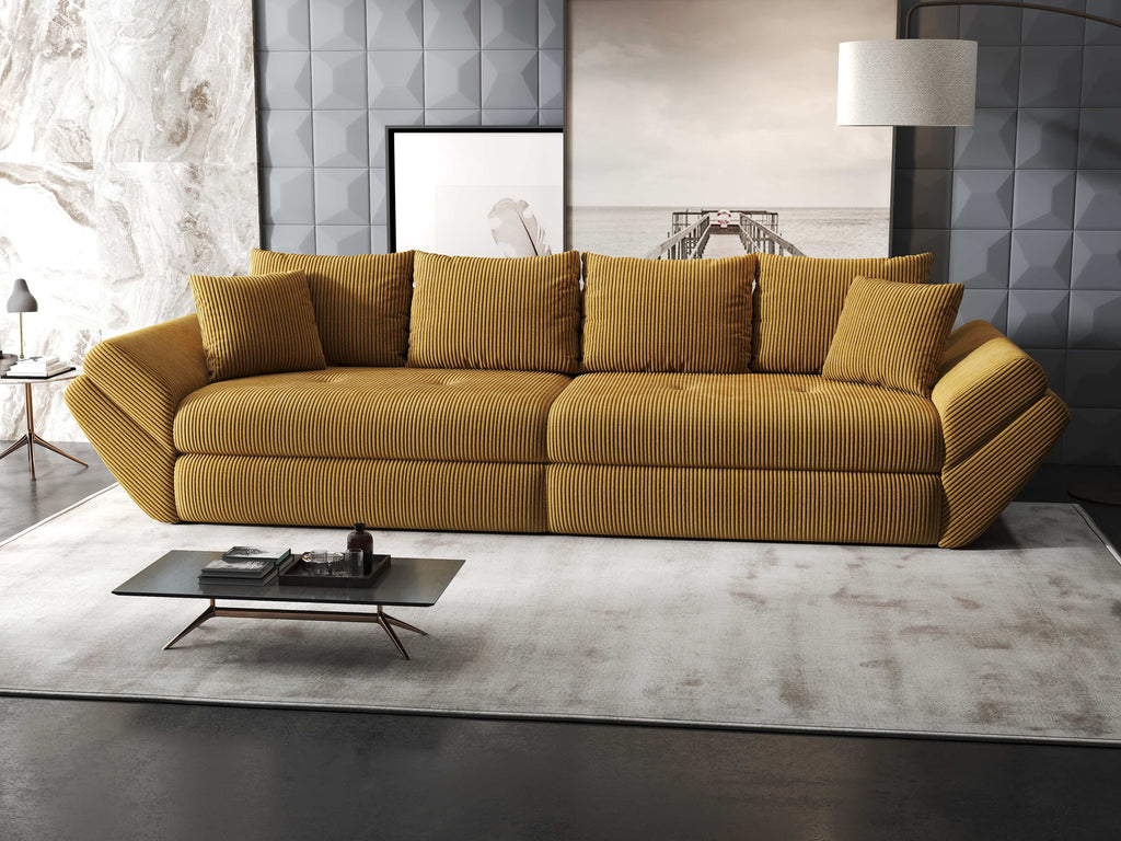 Canapea extensibilă dumonde cu ladă de depozitare si sezut confortabil din spuma high-density, Loana Zoom Mustar 300x100 cm