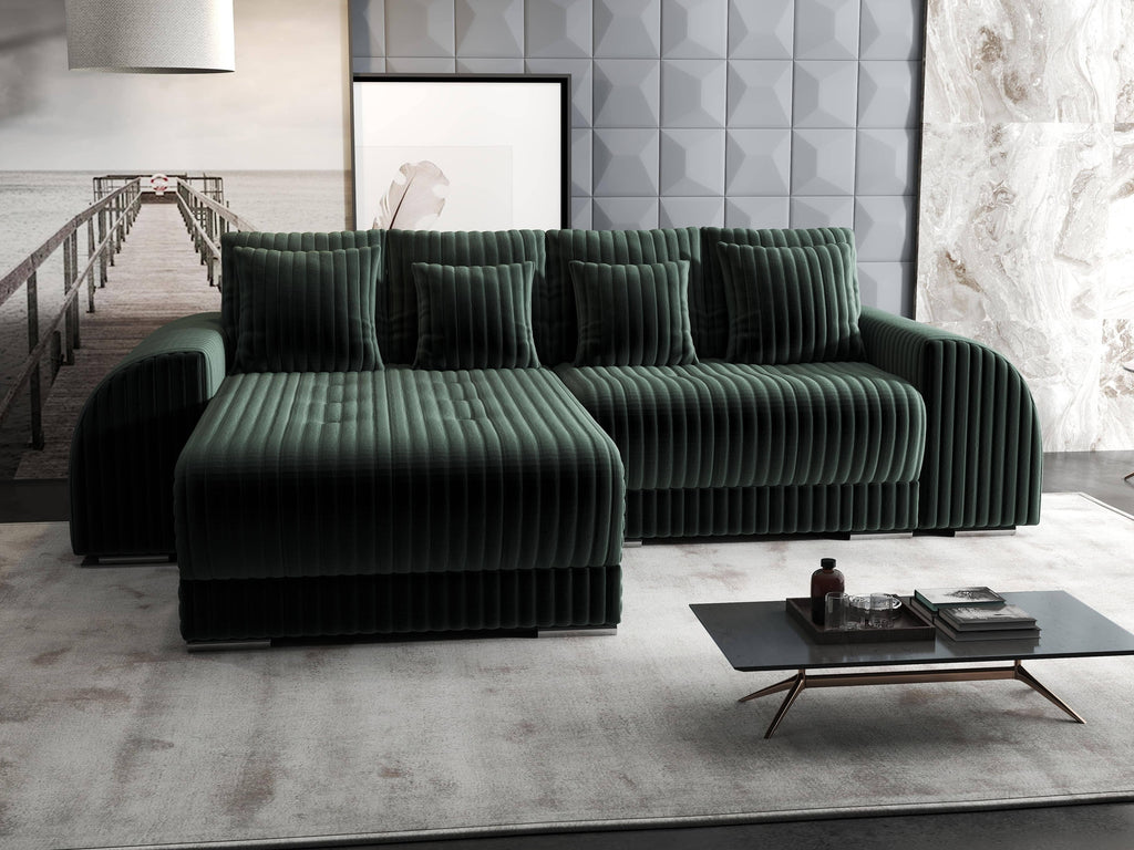 Colțar extensibil dumonde cu ladă de depozitare si sezut confortabil din spuma high-density, Verona Ambience Verde 290x185 cm