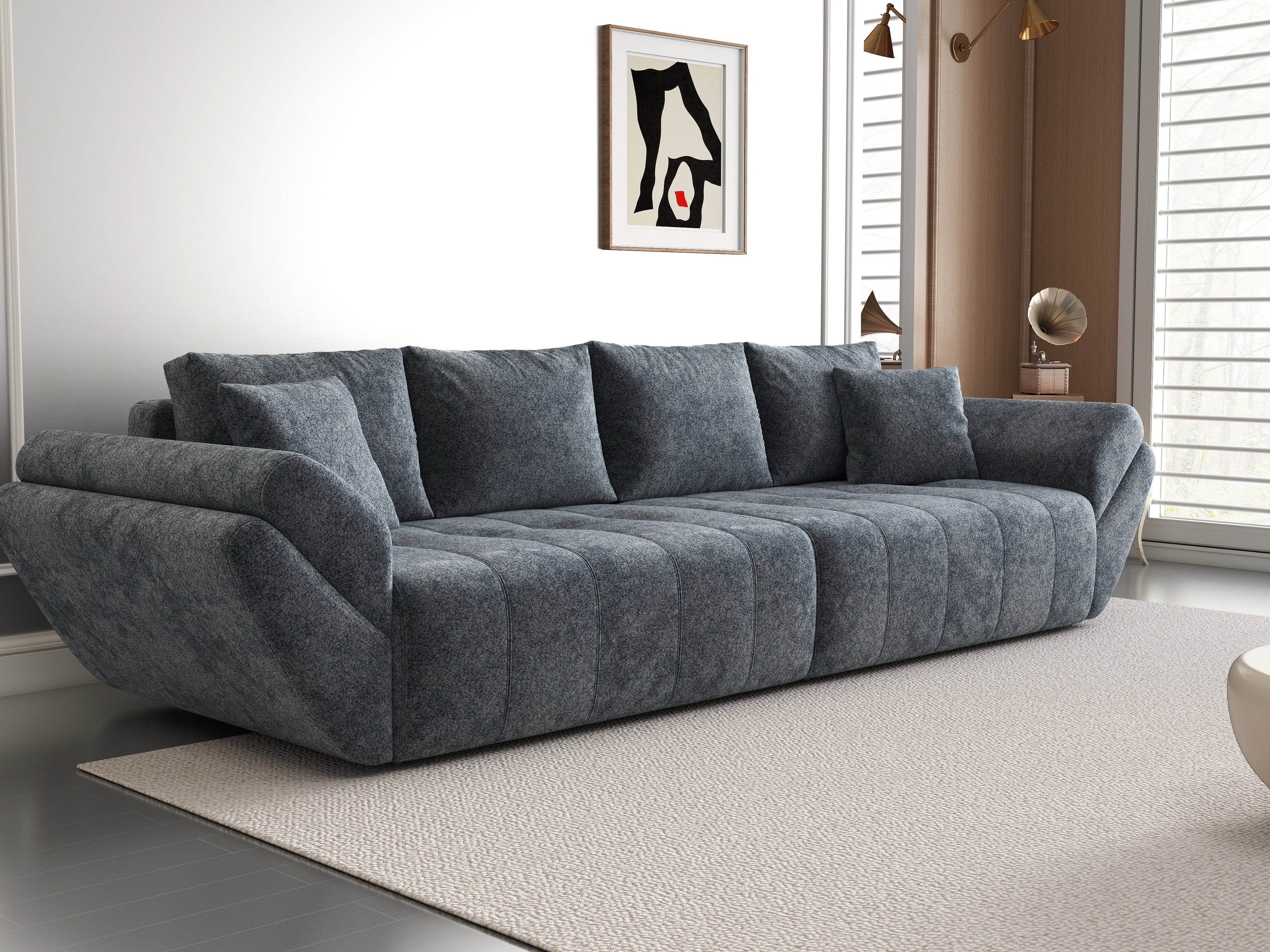 Canapea extensibilă dumonde cu ladă de depozitare si sezut confortabil din spuma high-density, Berlin Euphoria Graphit 300x100 cm