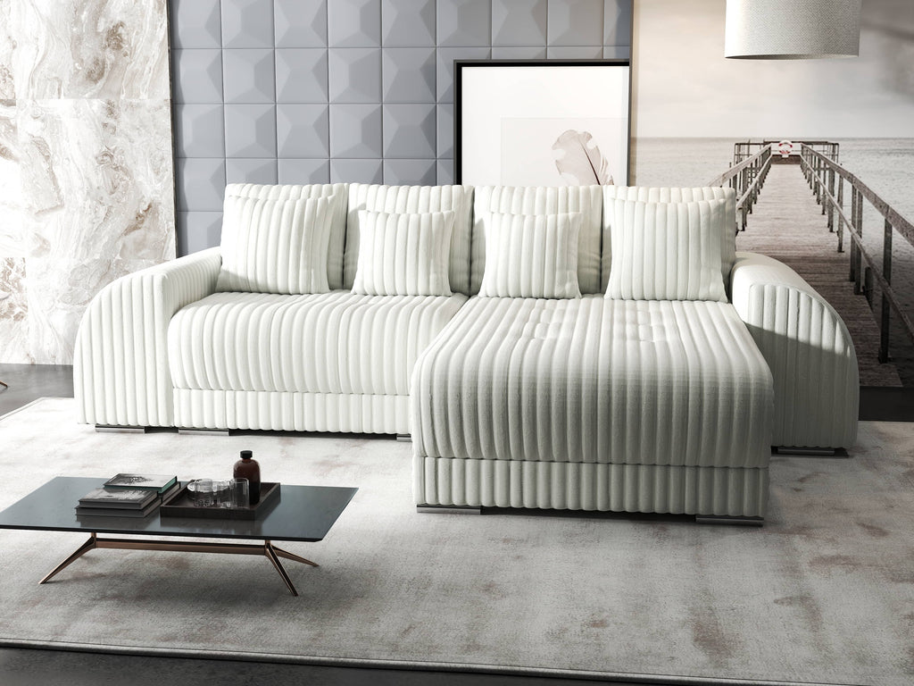 Colțar extensibil dumonde cu ladă de depozitare si sezut confortabil din spuma high-density, Verona Ambience Ivory II 290x185 cm