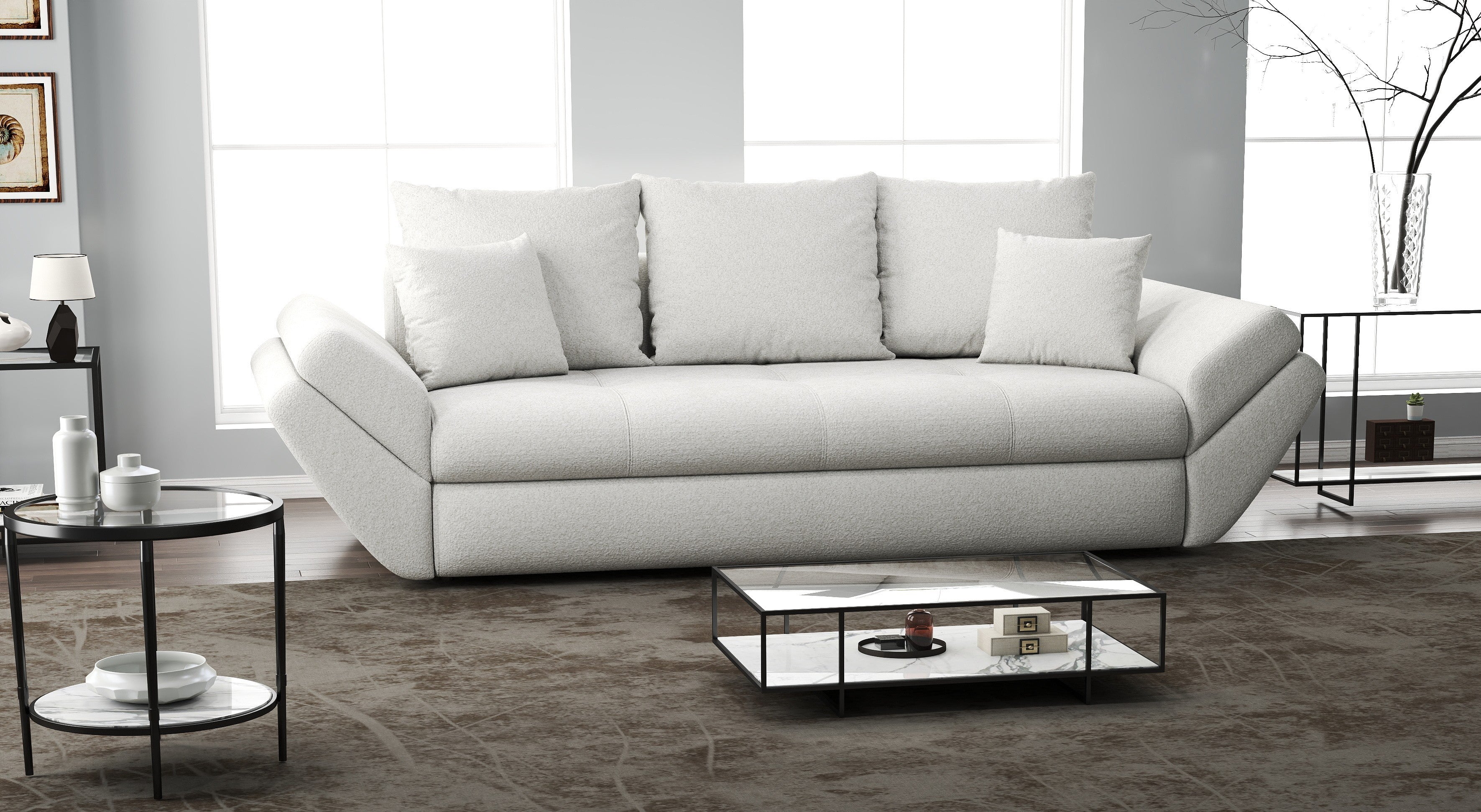 Canapea extensibilă dumonde cu ladă de depozitare si sezut confortabil din spuma high-density, Loana Euphoria Ivory 250x100 cm