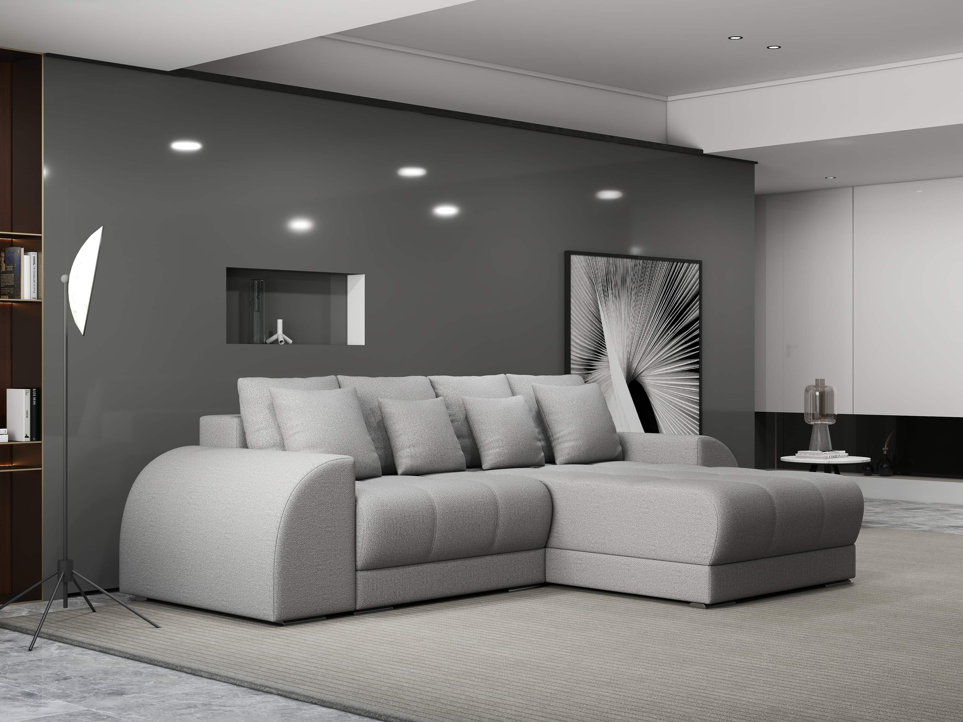 Colțar extensibil dumonde cu ladă de depozitare si sezut confortabil din spuma high-density, Verona Enjoy Gri II 290x185 cm