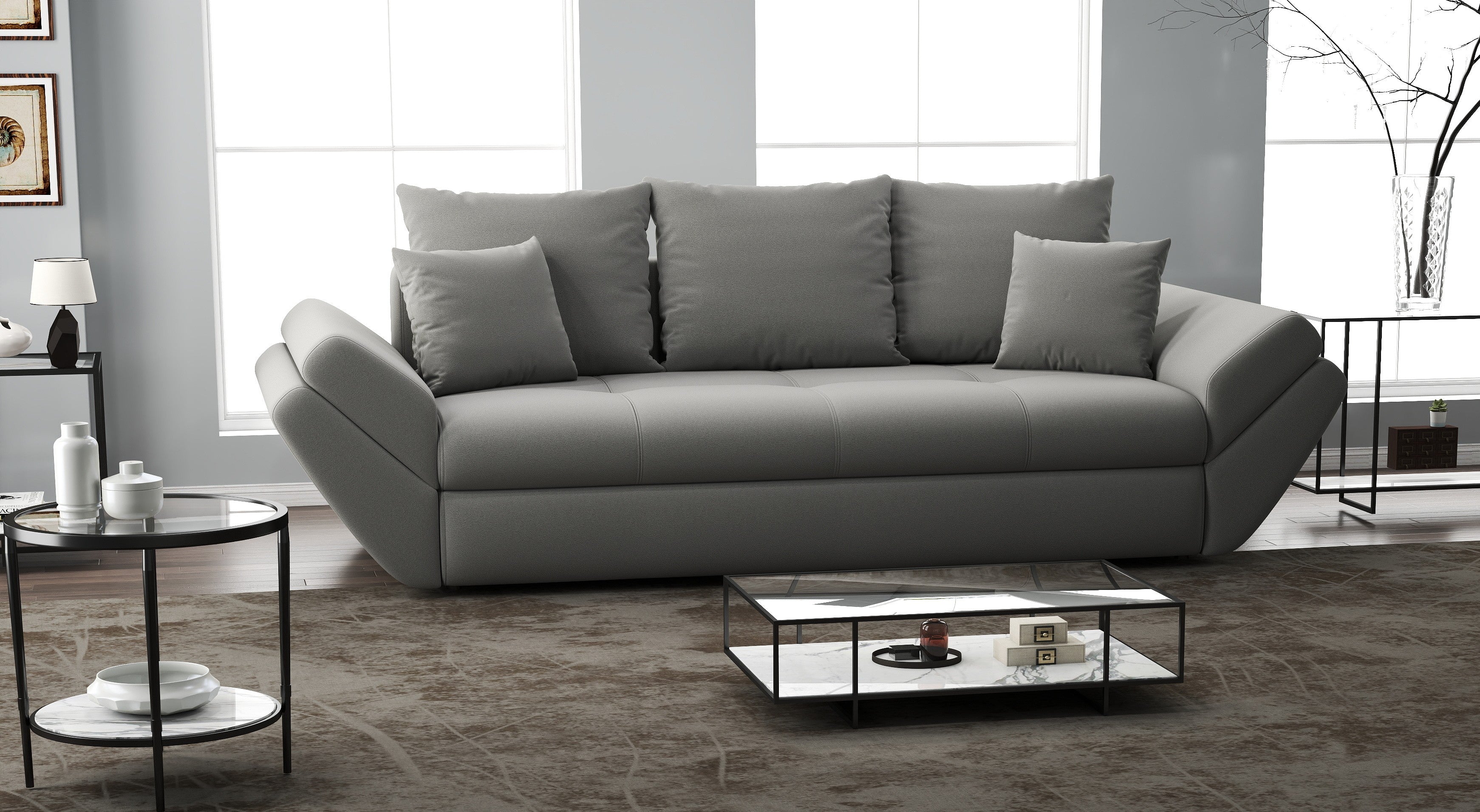 Canapea extensibilă dumonde cu ladă de depozitare si sezut confortabil din spuma high-density, Loana Royal Grey 250x100 cm