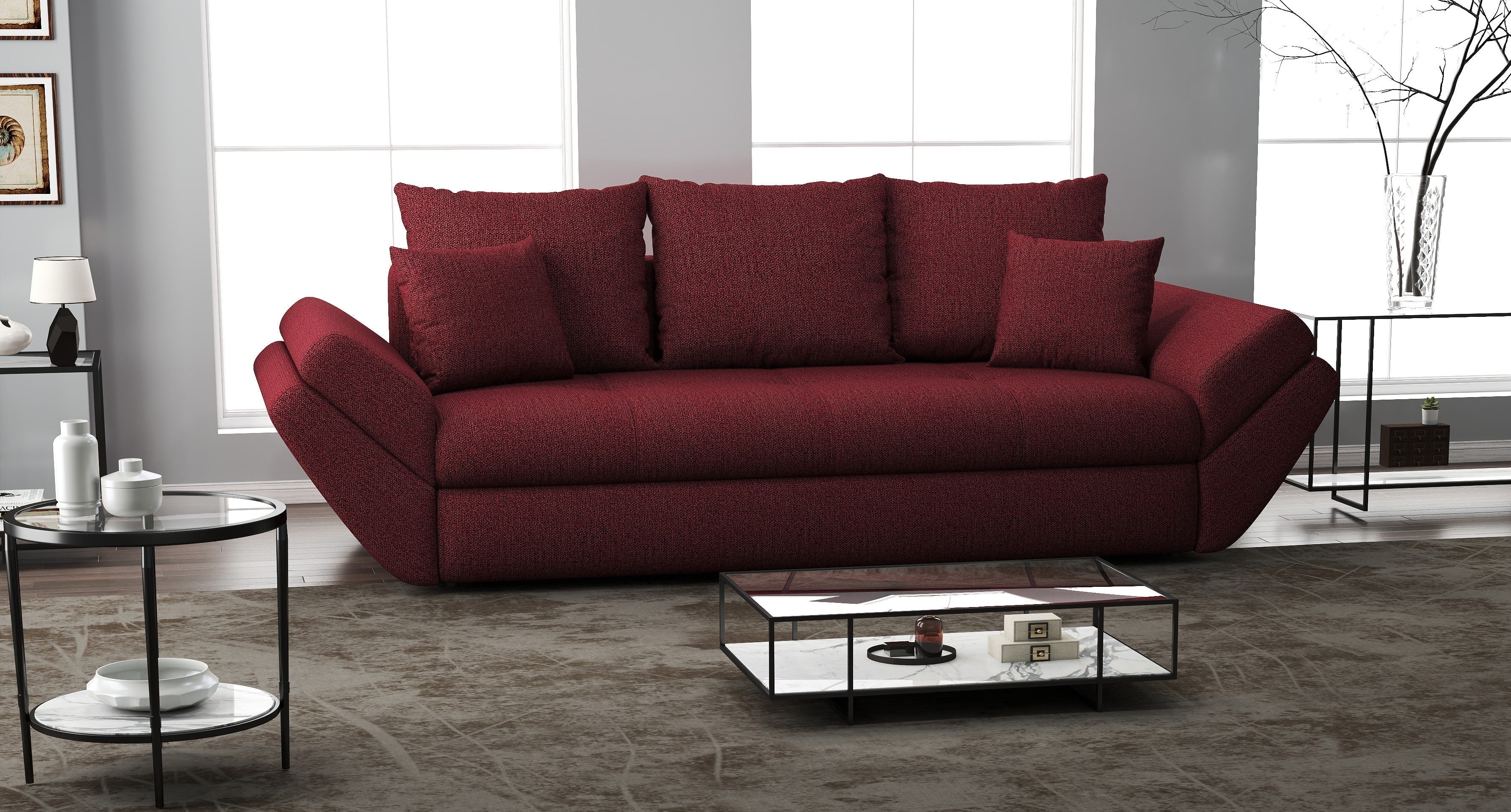 Canapea extensibilă dumonde cu ladă de depozitare si sezut confortabil din spuma high-density, Loana Enjoy Red 250x100 cm