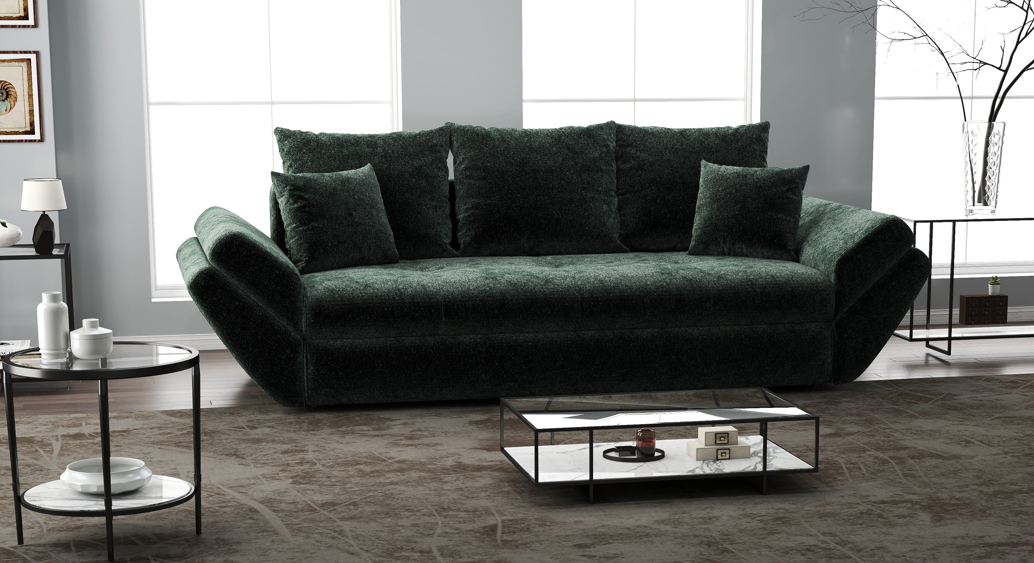 Canapea extensibilă dumonde cu ladă de depozitare si sezut confortabil din spuma high-density, Loana Euphoria Verde 250x100 cm