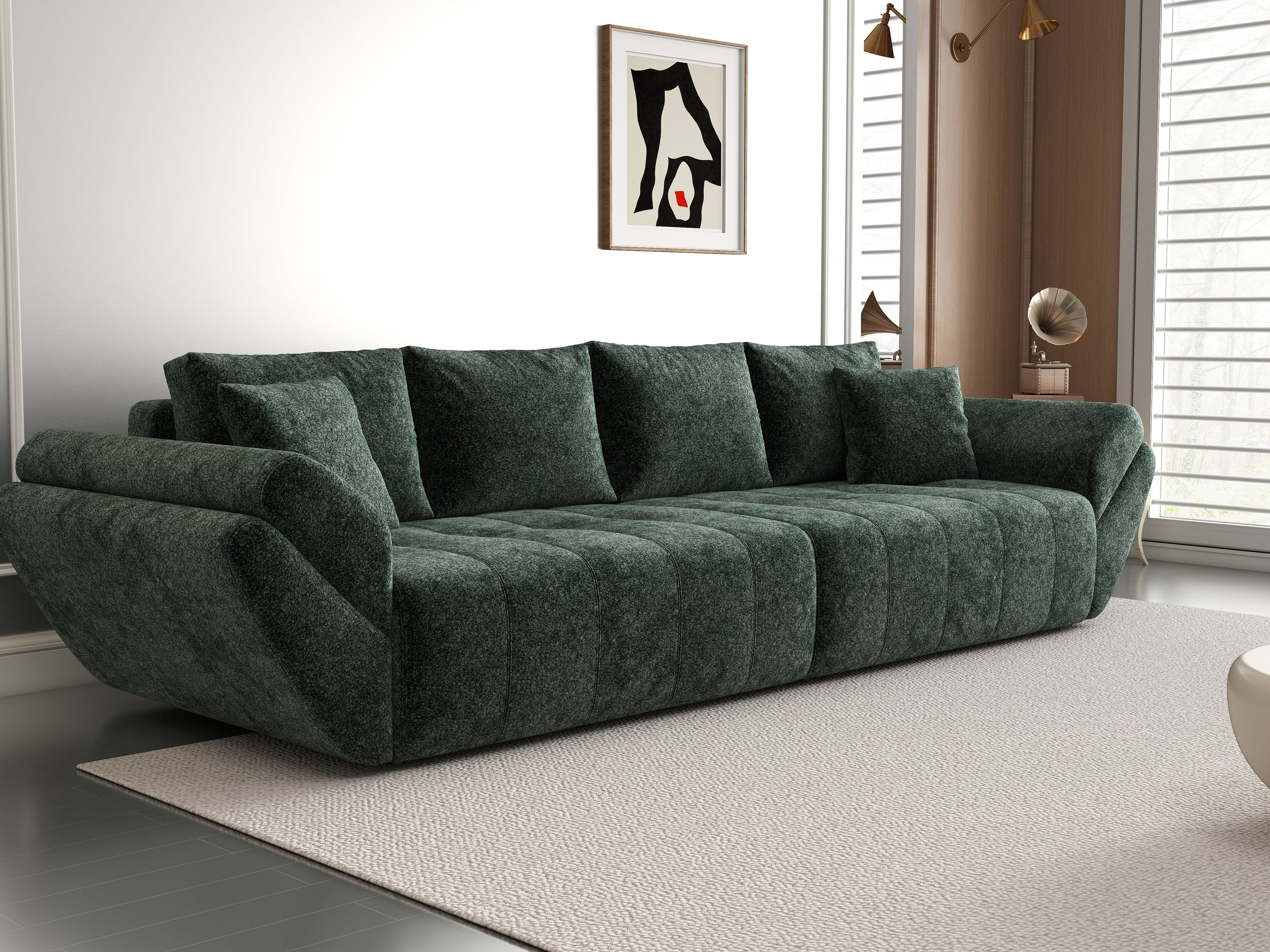 Canapea extensibilă dumonde cu ladă de depozitare si sezut confortabil din spuma high-density, Berlin Euphoria Green 300x100 cm