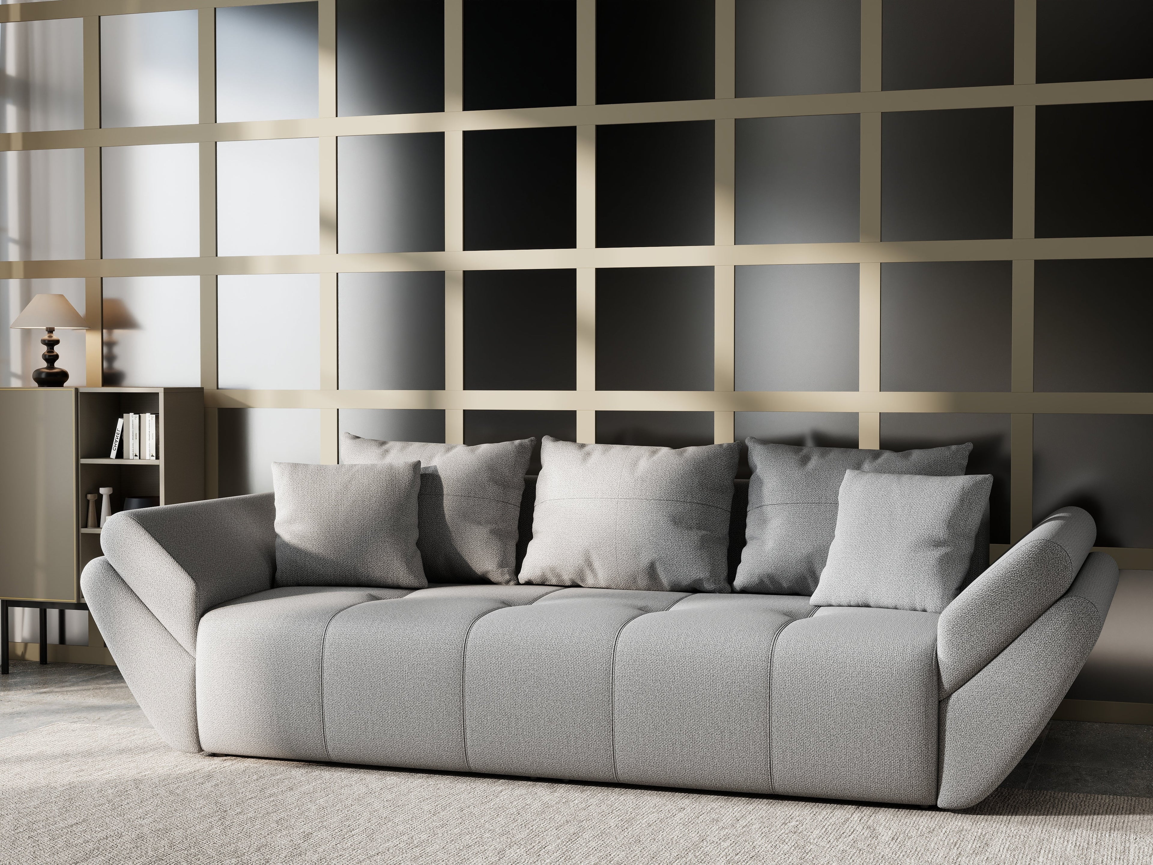 Canapea extensibilă dumonde cu ladă de depozitare si sezut confortabil din spuma high-density, Berlin Enjoy Grey 250x100 cm
